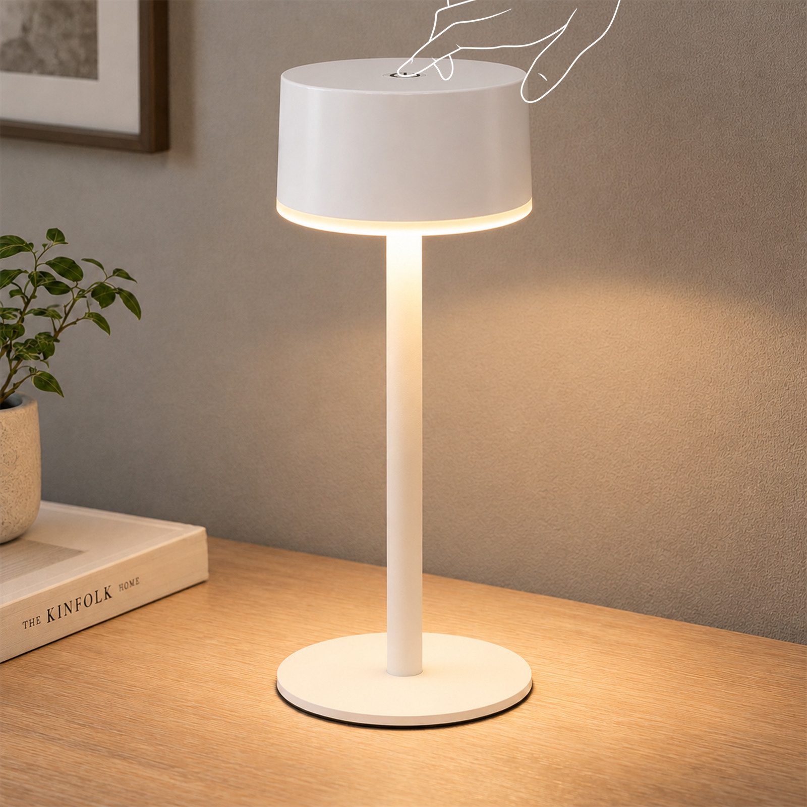 Nettlife LED Tischleuchte modern,1800mAh Akku,3000K,Weiß/Schwarz Nachttischlampe touch USB-C, Touch, LED fest integriert, 19.4*8*7.5cm,für Schlafzimmer Terrasse Wohnzimmer