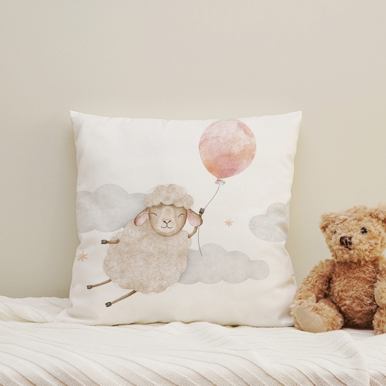 Dekokissen Fliegendes Schaf mit Ballon