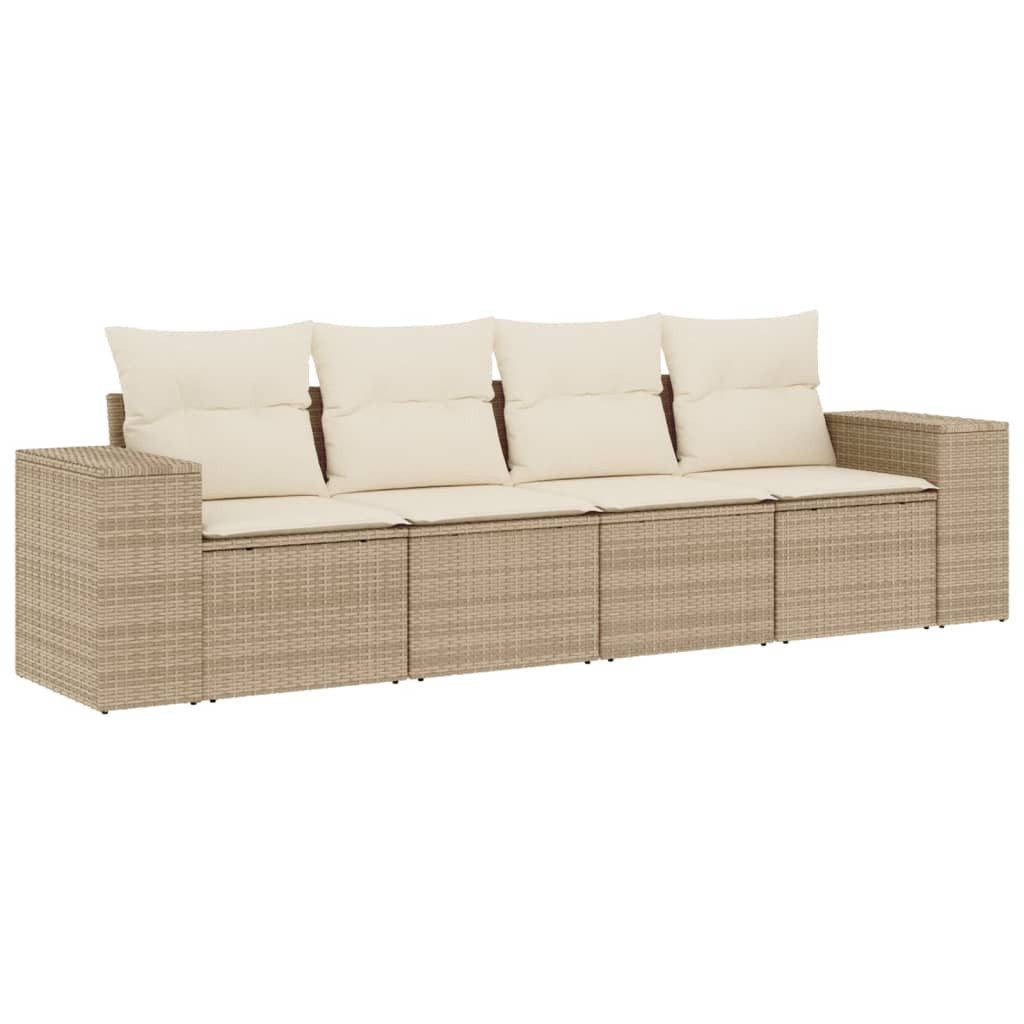 vidaXL Sofaelement 4-tlg. Garten-Sofagarnitur mit Kissen Beige Poly Rattan günstig online kaufen