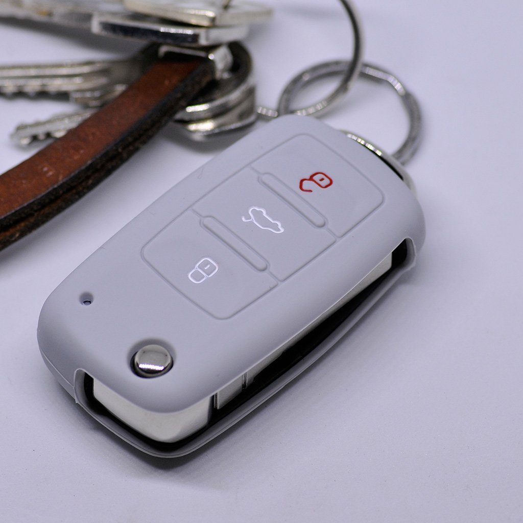 11/2009 Grau, Softcase Schutzhülle 3 ab mt-key Tasten Seat Silikon Klappschlüssel Autoschlüssel Schlüsseltasche für VW Skoda