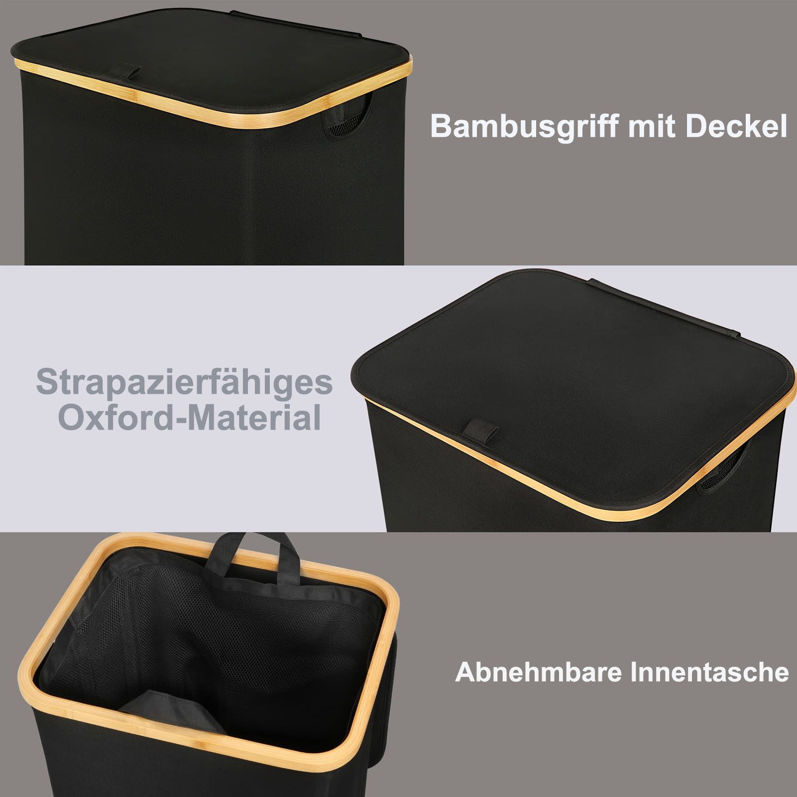 SURFOU Wäschekorb Wäschesammler mit Deckel Laundry Baskets Waschesammelbox Wäschetonne (100L Große Speicherkapazität Faltbarer Wäschesack aus Oxford-Gewebe Bamb – Bild 5 von 5