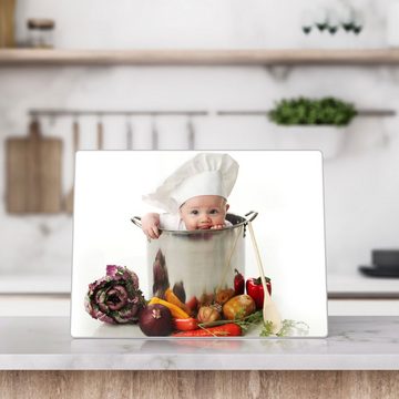 DEQORI Schneidebrett 'Baby im Kochtopf', Glas, Platte Frühstücksbrett Schneideplatte
