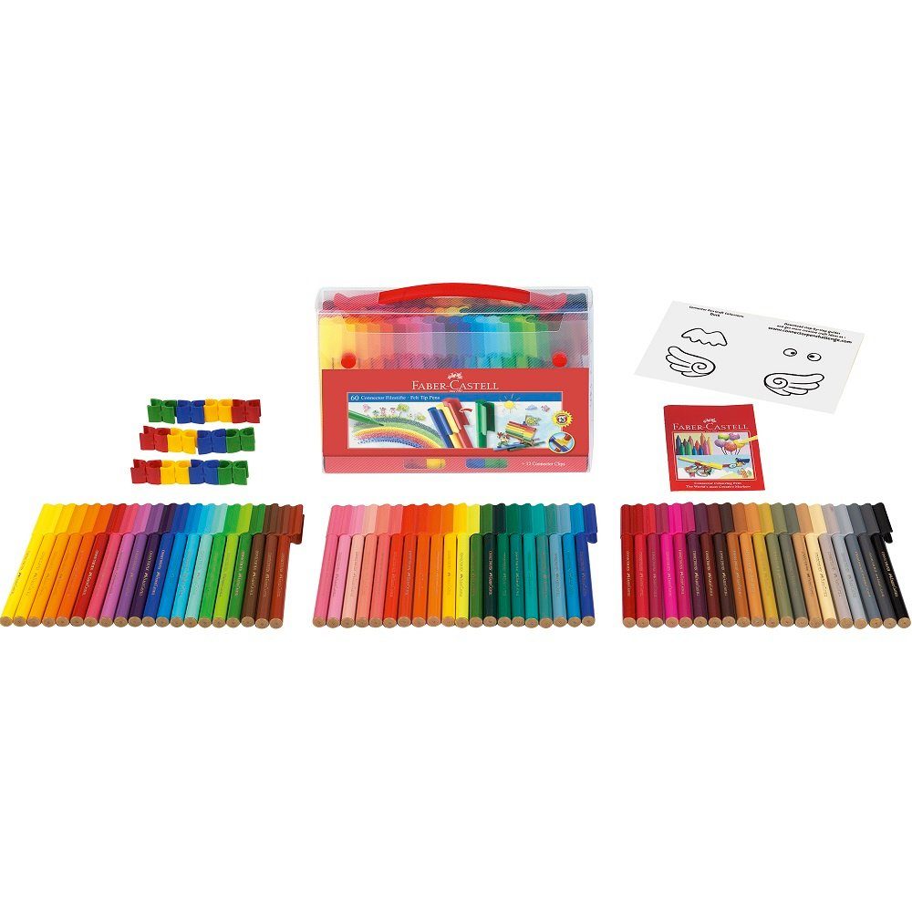Faber-Castell Filzstift 60 Filzstifte CONNECTOR inkl. 12 Connector Clips