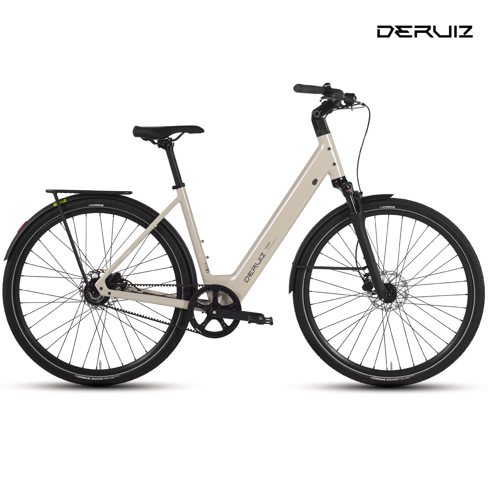 DERUIZ E-Bike Cityrad 28 Zoll für Damen und Herren, Riemenantrieb 35Nm/ Kettenantrieb 40Nm, SHIMANO Schaltwerk, Heckmotor, 360 Wh, (nur ca. 20 kg, Traglast ca. 140kg, RH: 48,5cm, für Damen und Herren), 35-Nm-Heckmotor, 360-Wh-Akku, Bluetooth-App, nur 19,8 kg
