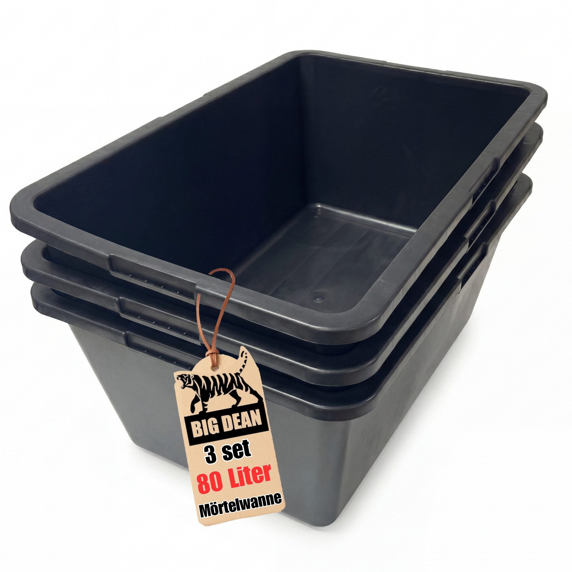 BigDean Mörtelkübel 80 Liter 78x47x30 eckig Made in Europe, (Stück, 3-tlg., Mörtelkübel), Frostsicher, UV-beständig, platzsparend stapelbar