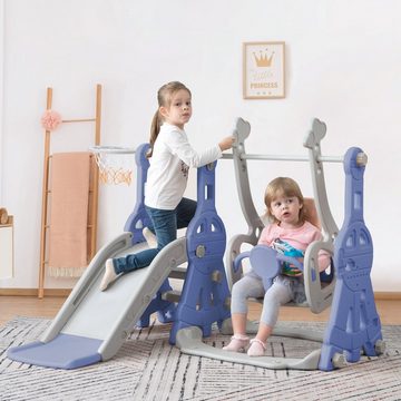 REDOM Indoor-Rutsche 4 in 1 Rutsche Kinderrutsche Fun-Slide Schaukel mit Basketballkorb, (Schaukel Rutsche Gartenrutsche mit Rutschbahn), für 1-6 Jahre Kinder Indoor & Outdoor