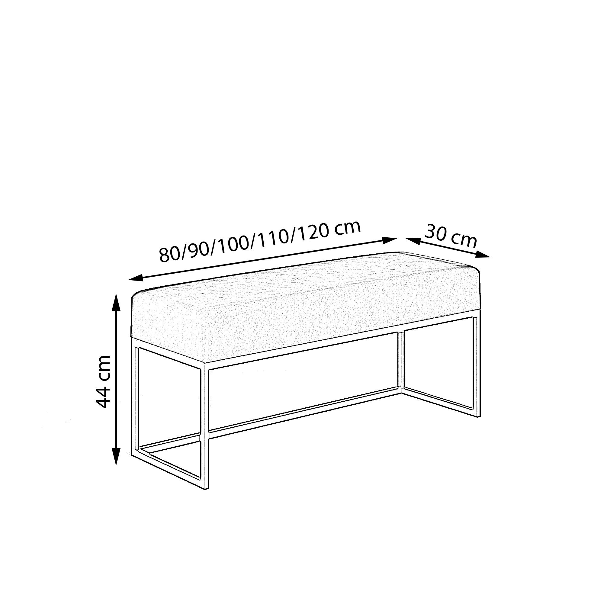 Design Möbel Sitzbank Gepolsterte Sitzbank 80/100 cm mit Metallgestell Modern 1 PT – Bild 3 von 5