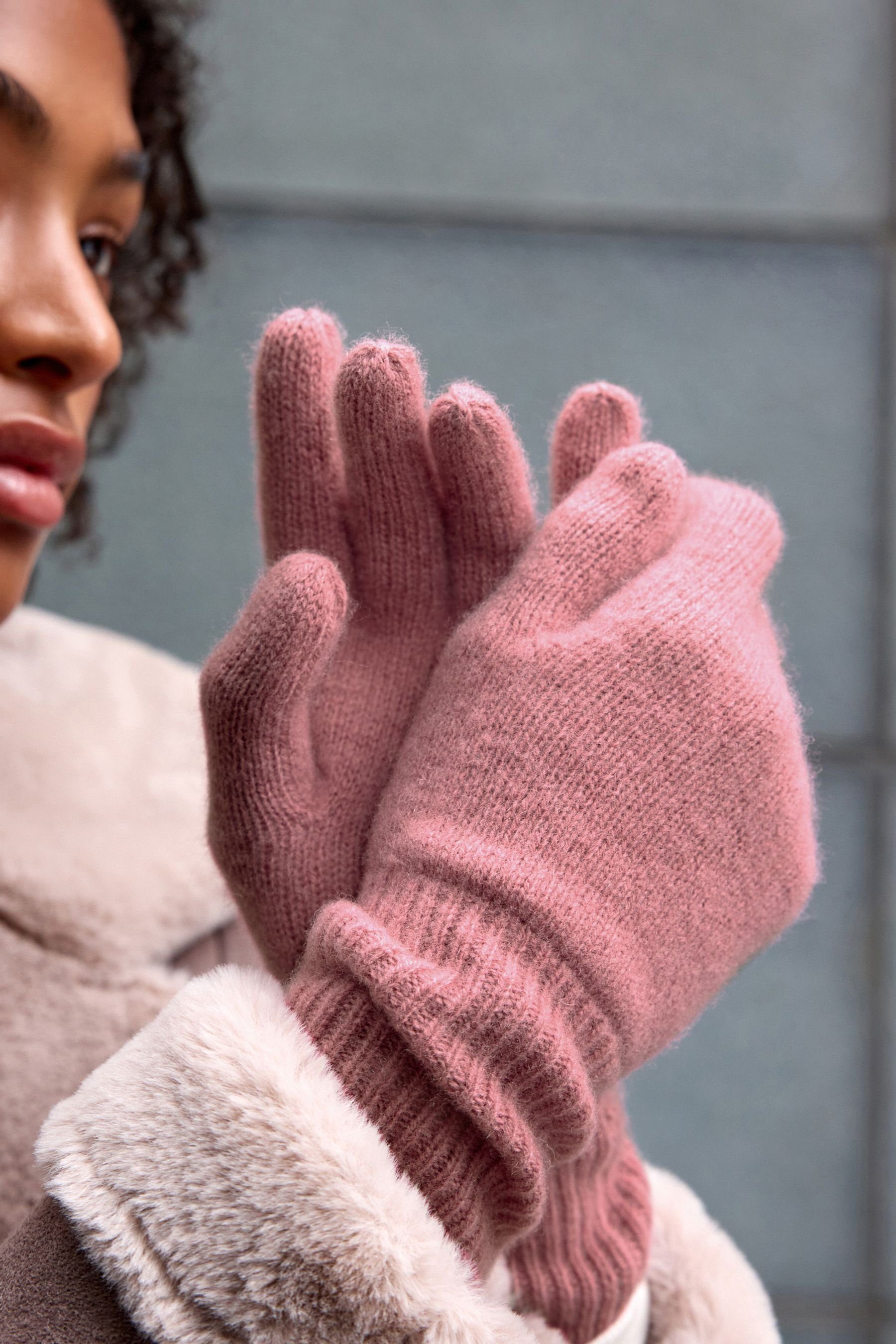 Collection Handschuhe 100 % Strickhandschuhe Pink Kaschmir aus Luxe Next
