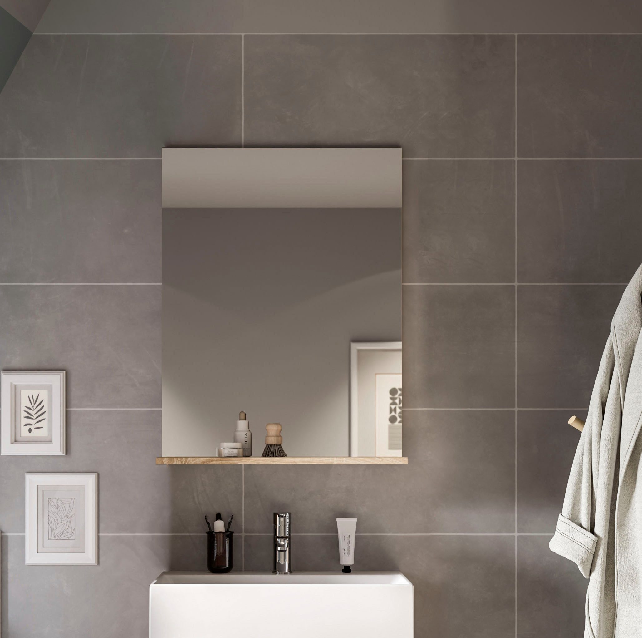 welltime Badspiegel SIENA, Breite 60cm, 1 Ablageboden, hochwertiges Spiegelglas (TOPSELLER), in verschiedenen Farben erhältlich, Badmöbel, Spiegel, Badezimmer