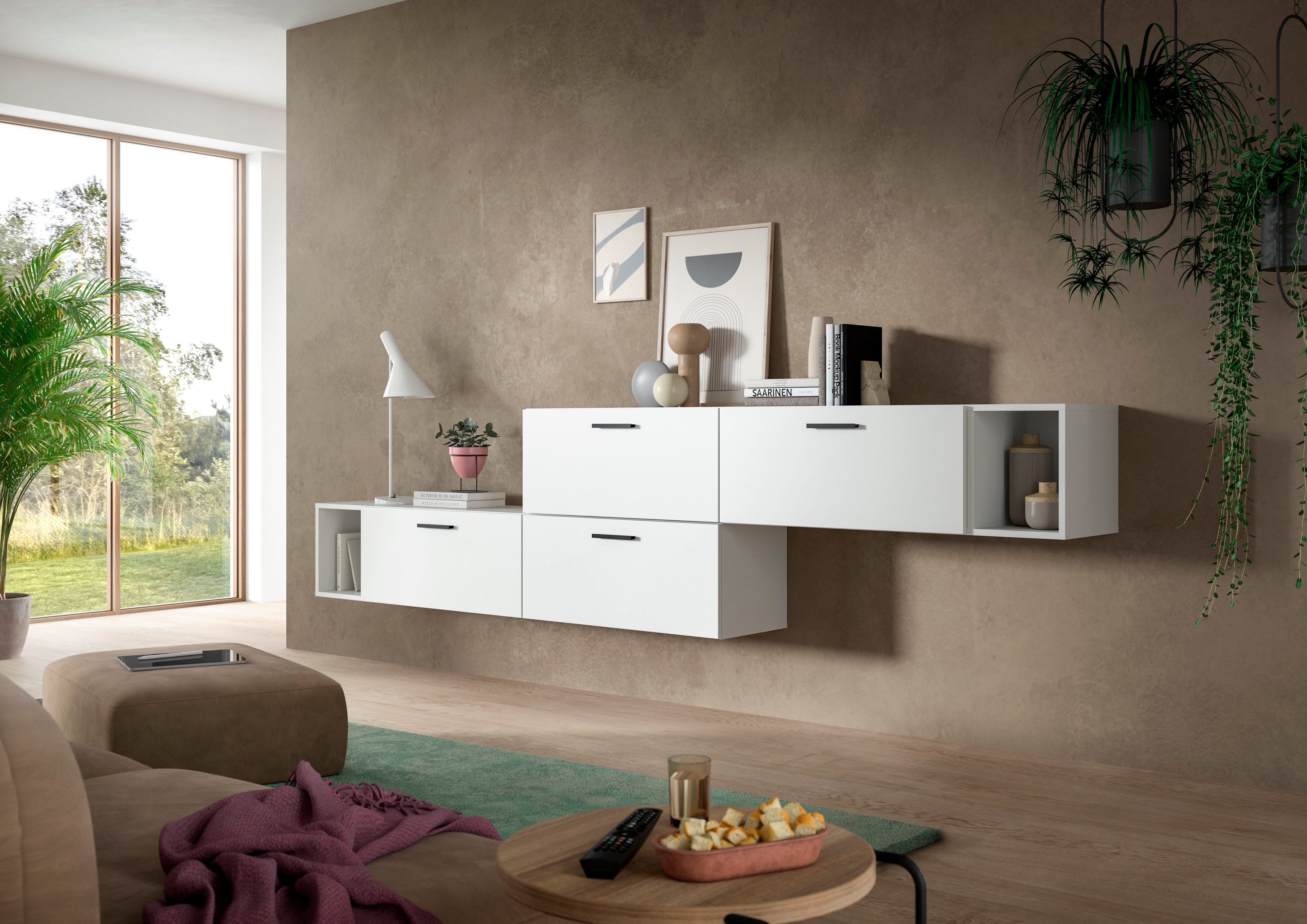 Home affaire Schrank-Set ENESTE, 6-teilig, in verschiedenen Farben, individuell kombinierbar, (2-St., verschiedenste Kombinationmöglichkeiten, stehend oder hängend), Stauraumelement, Kombination, Wohnkombination, Schrankwand, Lowboard