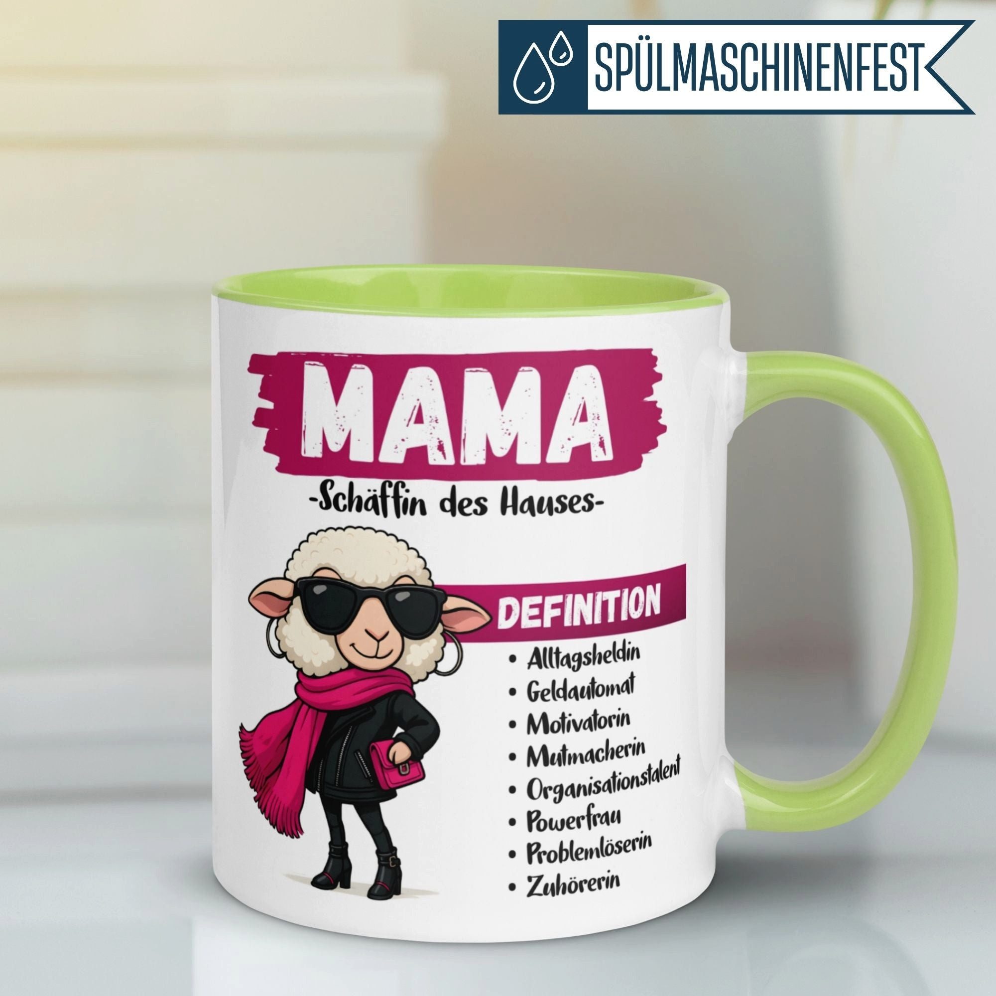 Momentals Tasse Mama – „Schäffin des Hauses“ – Geschenk Becher Geburtstag Muttertag, Gratis Versand · Links-&Rechtshänder · Spülmaschinenfest