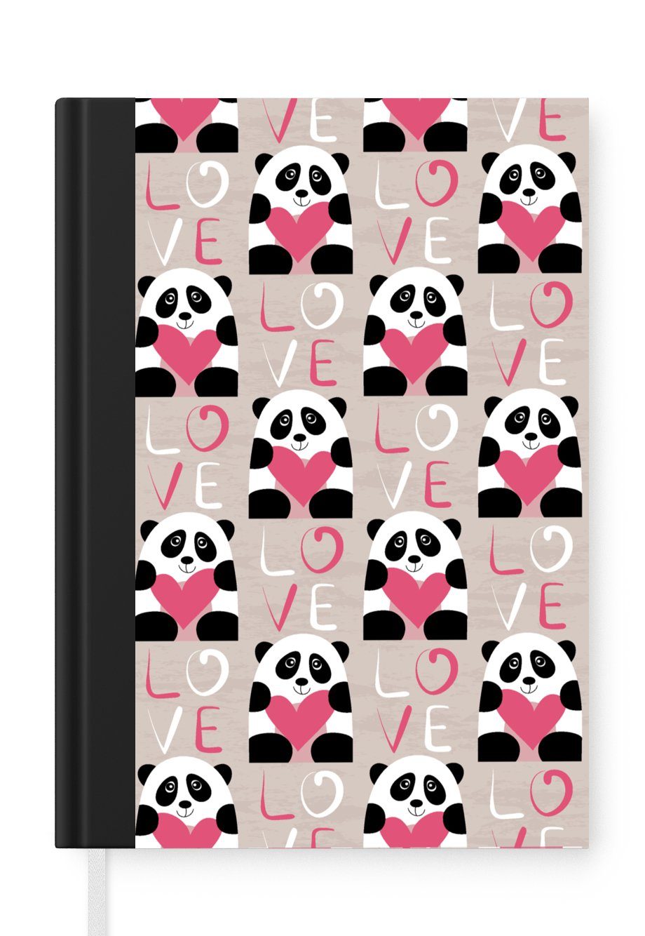 MuchoWow Notizbuch Herzen - Panda - Muster, Journal, Merkzettel, Tagebuch, Notizheft, A5, 98 Seiten, Haushaltsbuch