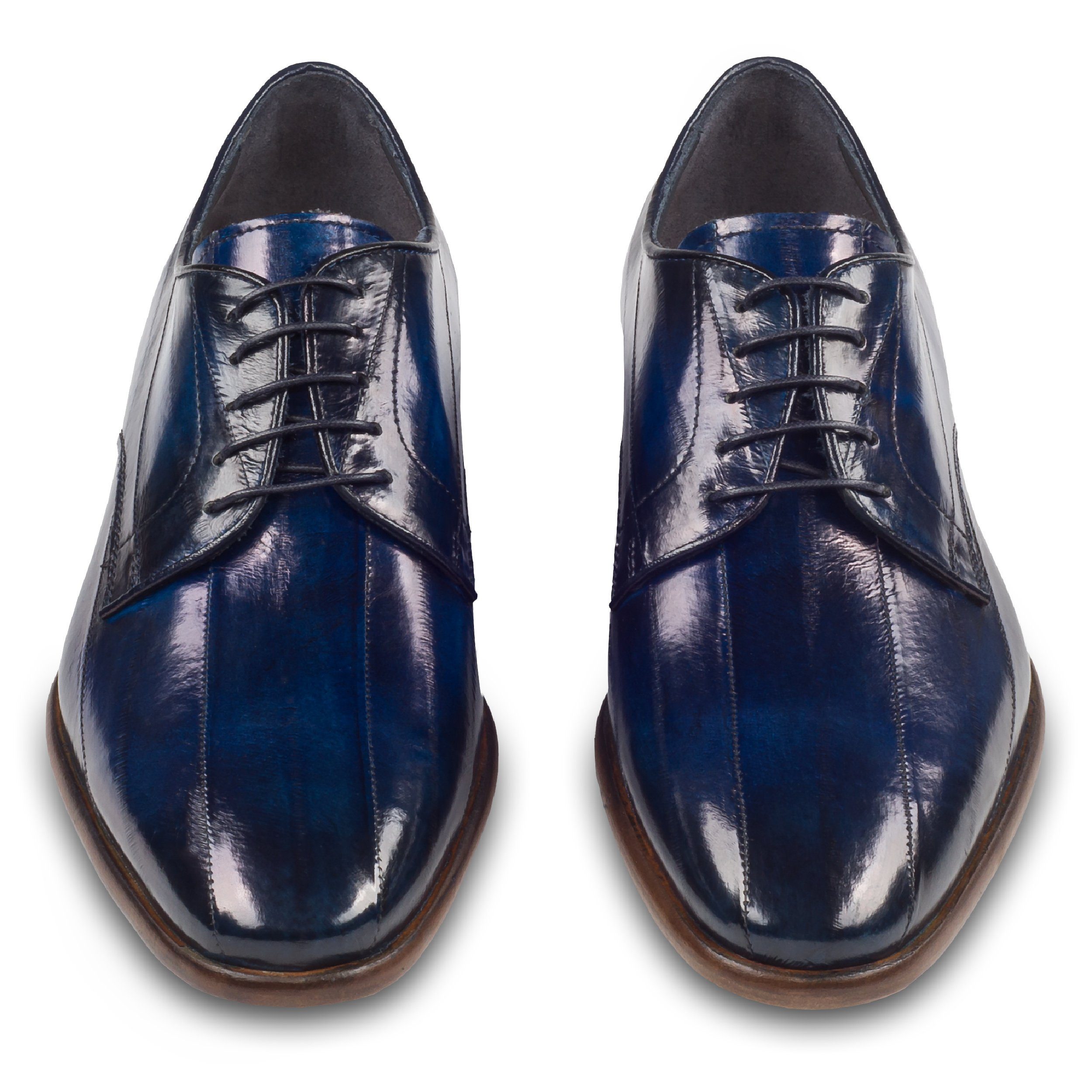 Lorenzi Lorenzi Herren Halbschuh Aal-Leder blau, schmal, handgefertigt Schnürschuh Handgefertigt in Italien