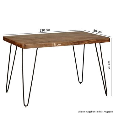 Lomadox Küchentisch, Sheesham 120cm Esszimmer-Tisch 120/76/80cm