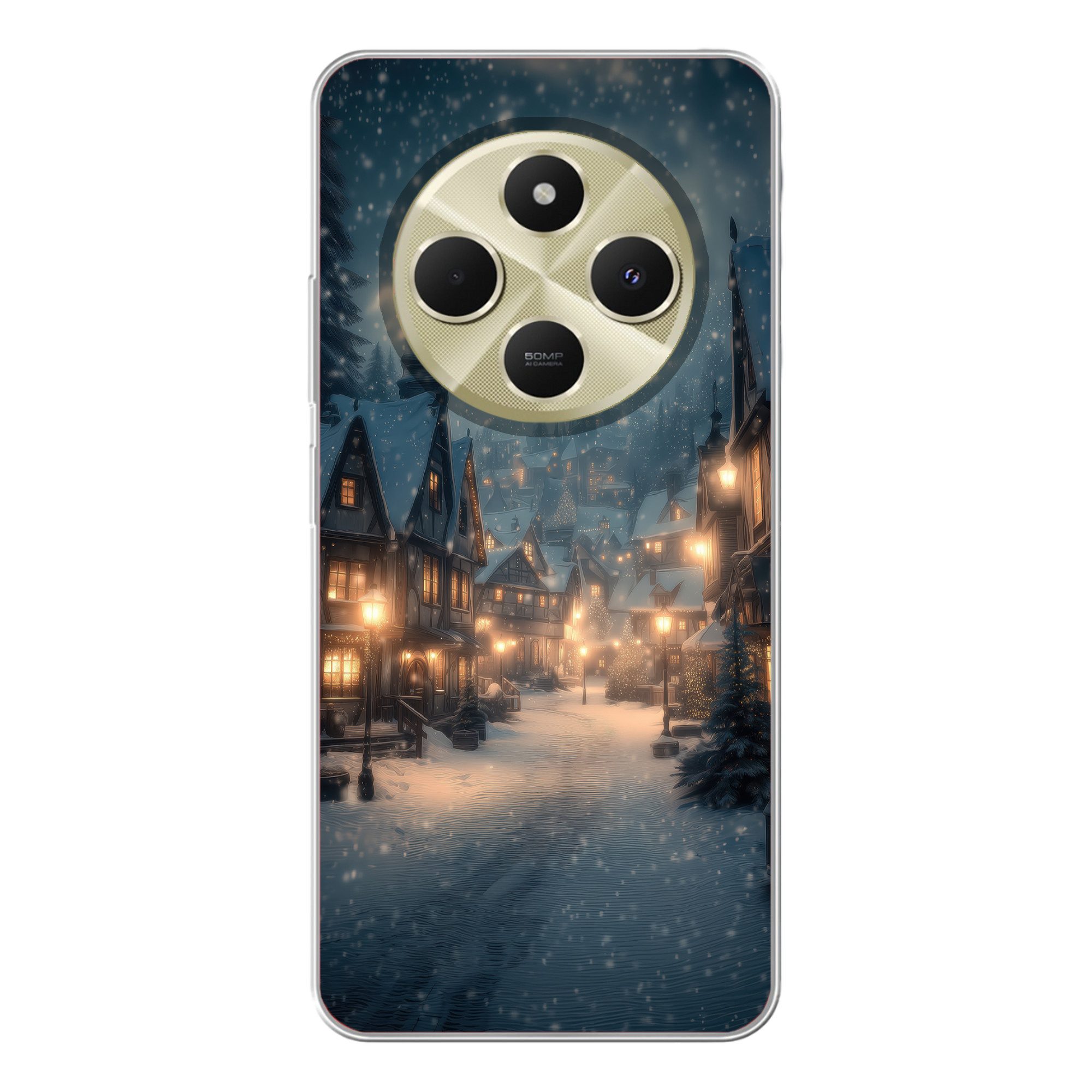 MuchoWow Handyhülle für Xiaomi Redmi 14C Winterdorf - Schnee - Dunkelheit, Handy Case, Silikon, Bumper Case Dünn