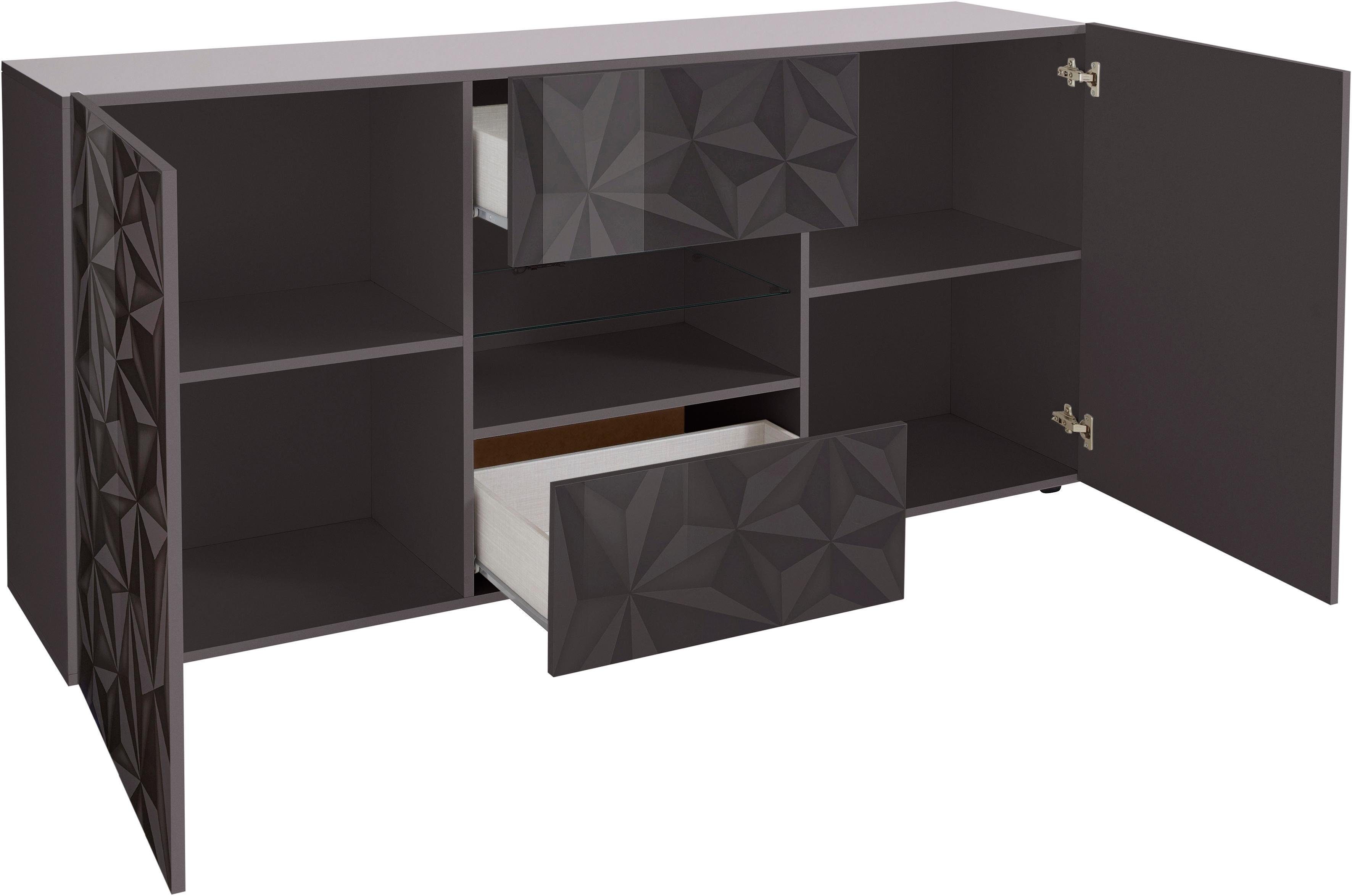 Home affaire Sideboard Prisma Breite 181, Kommode 2 Türen, 2 Schubkästen, Anrichte, Front mit elegantem Siebdruck, grifflos, viel Stauraum