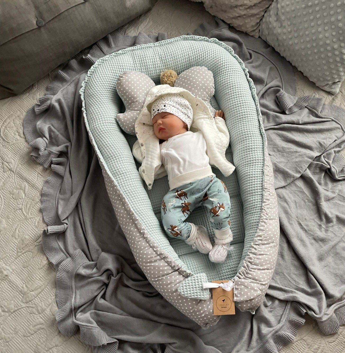 Loolay Bettnestchen Minze WAFFELPIQUE Baumwolle BABYNEST Neugeborene Babyau günstig online kaufen