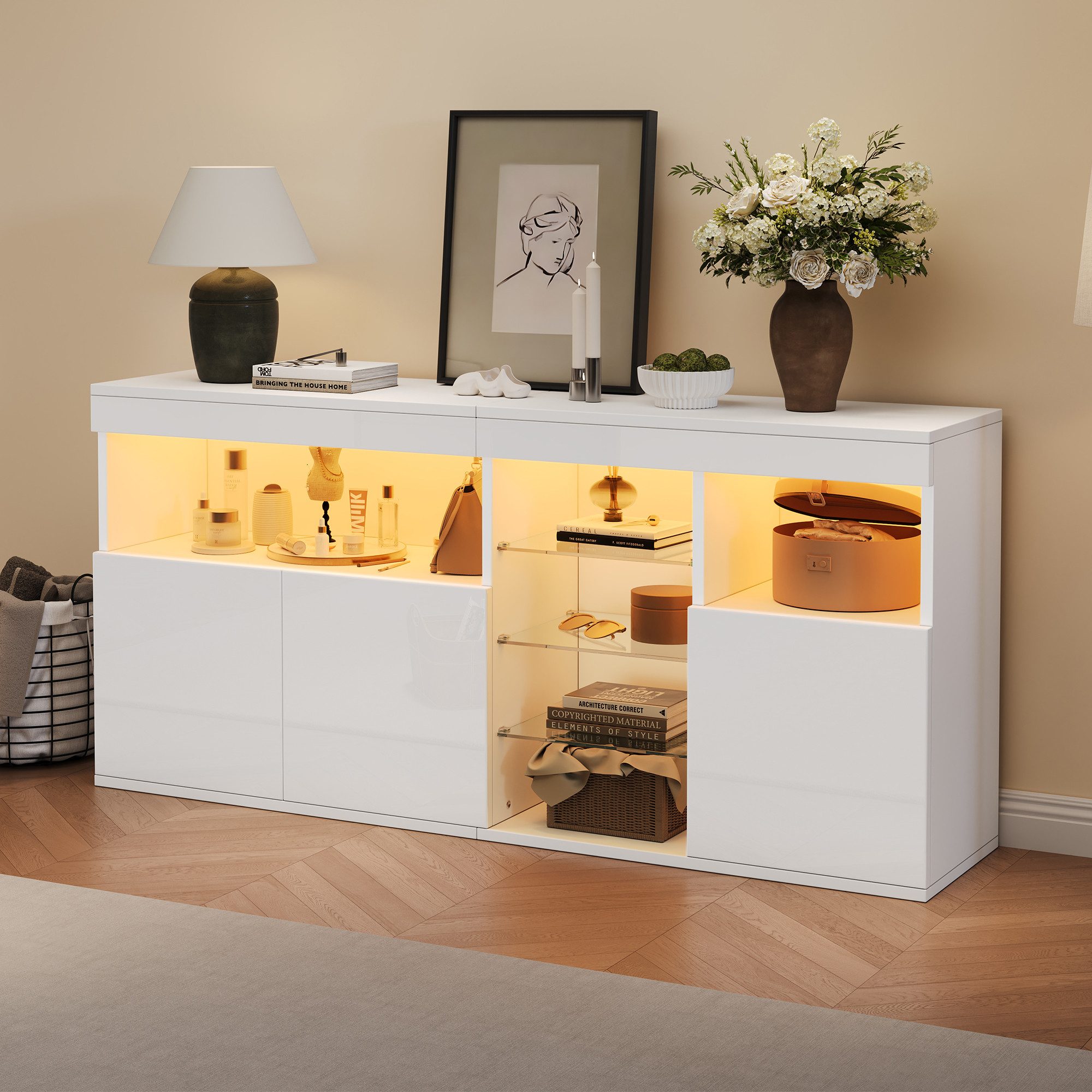 Merax Sideboard Hochglanz Anrichte mit LED-Beleuchtung inkl.APP (155,5 x 35 günstig online kaufen