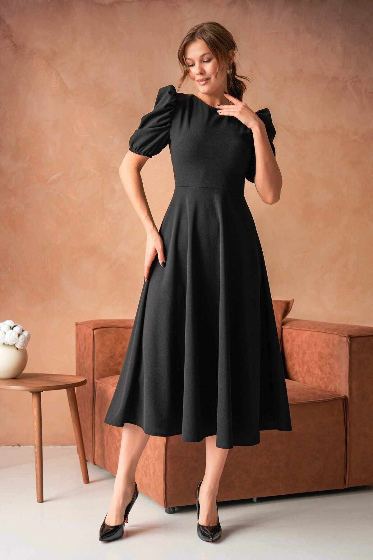 WOMAN VISION Midikleid Damen-Kleid mit Rundhalsausschnitt, günstig online kaufen