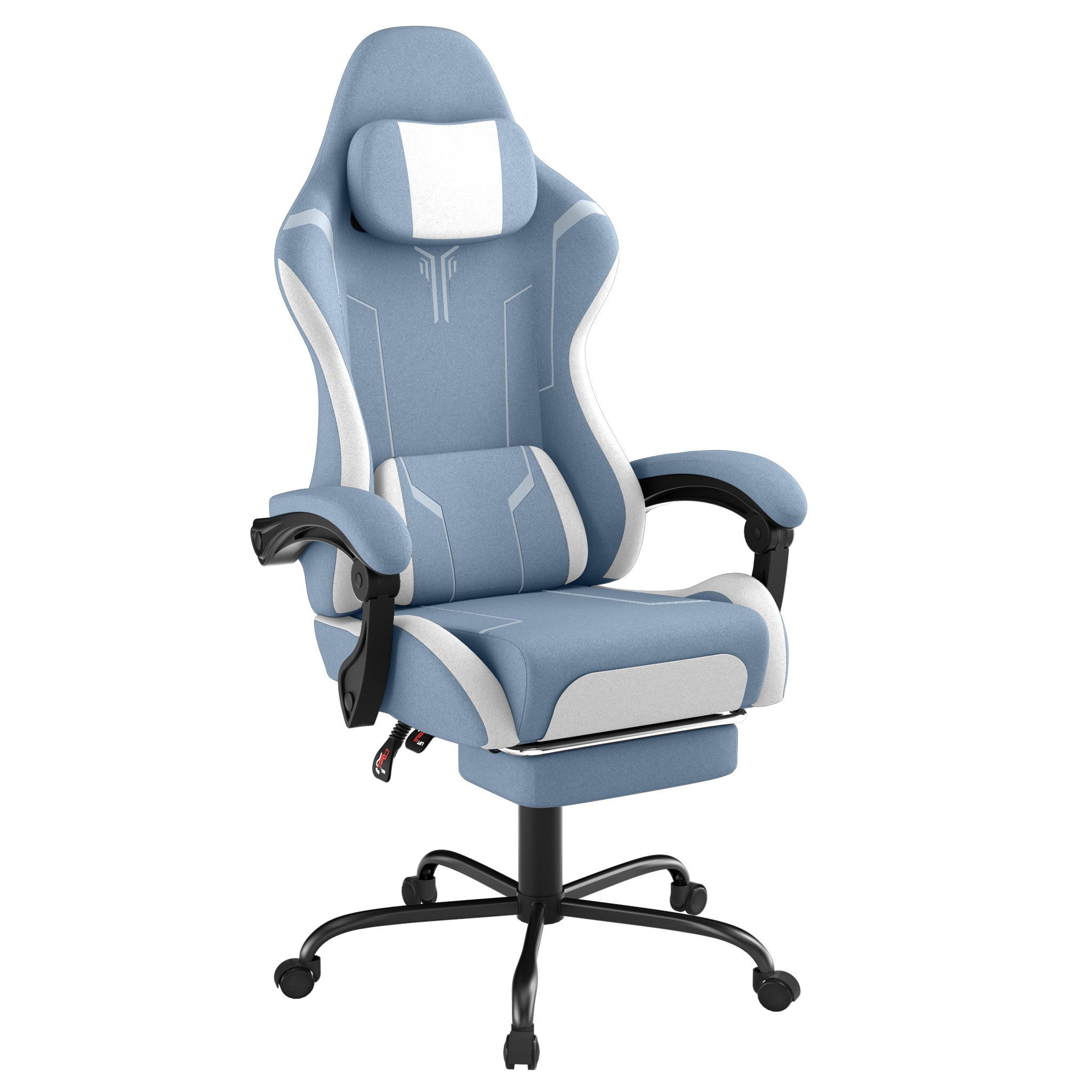 FIVMEN Gaming-Stuhl Racing Ergonomischer Computer-Bürostuhl mit Massage-Lendenkissen, Ausziehbarer Fußstütze Lordosenstütze Kopfstütze, höhenverstellbarer