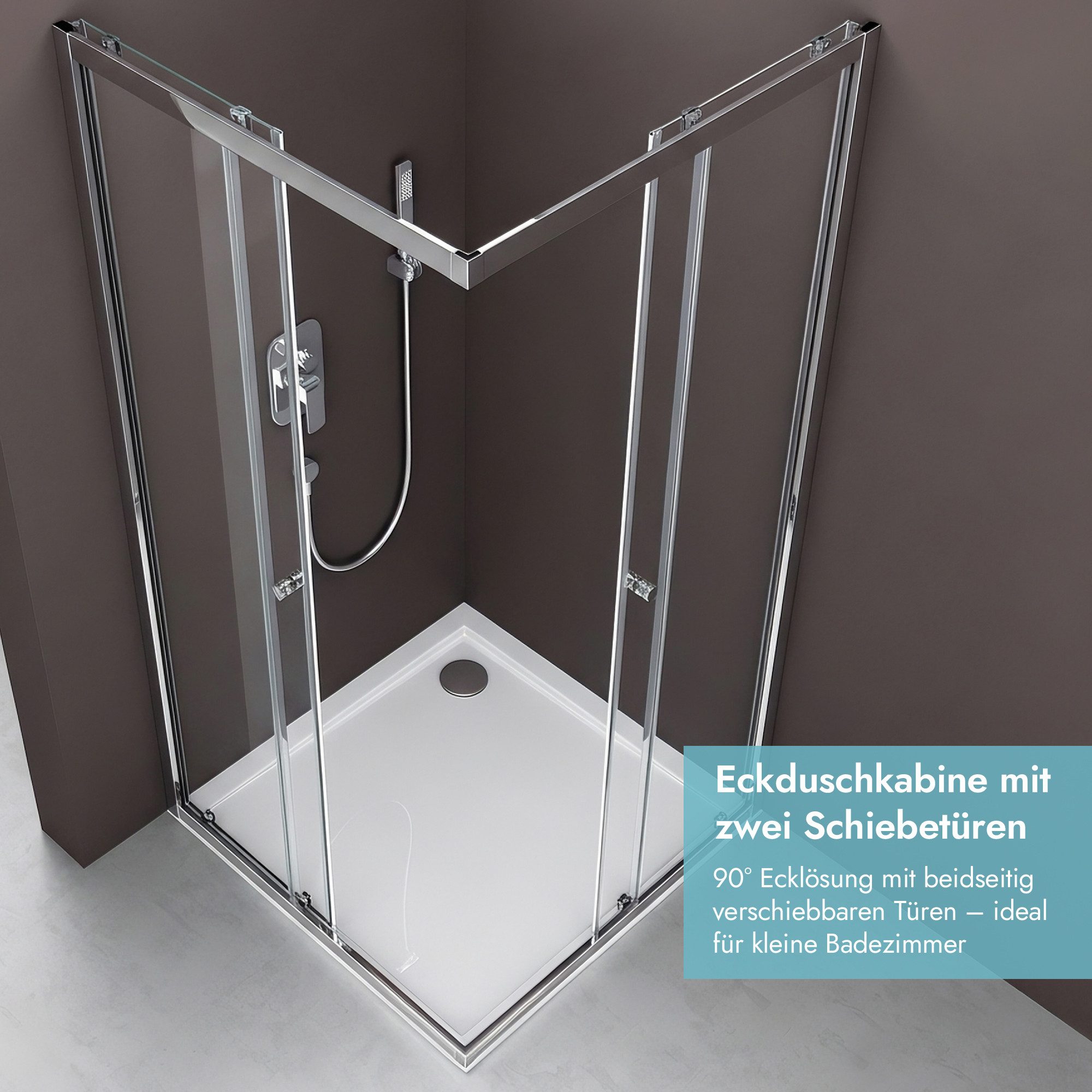 doporro Eckdusche Duschkabine Duschabtrennung Schiebetür Klarglas 6mm ESG H:190cm R16K, BxT: 70x70 cm, Einscheibensicherheitsglas – Bild 2 von 5