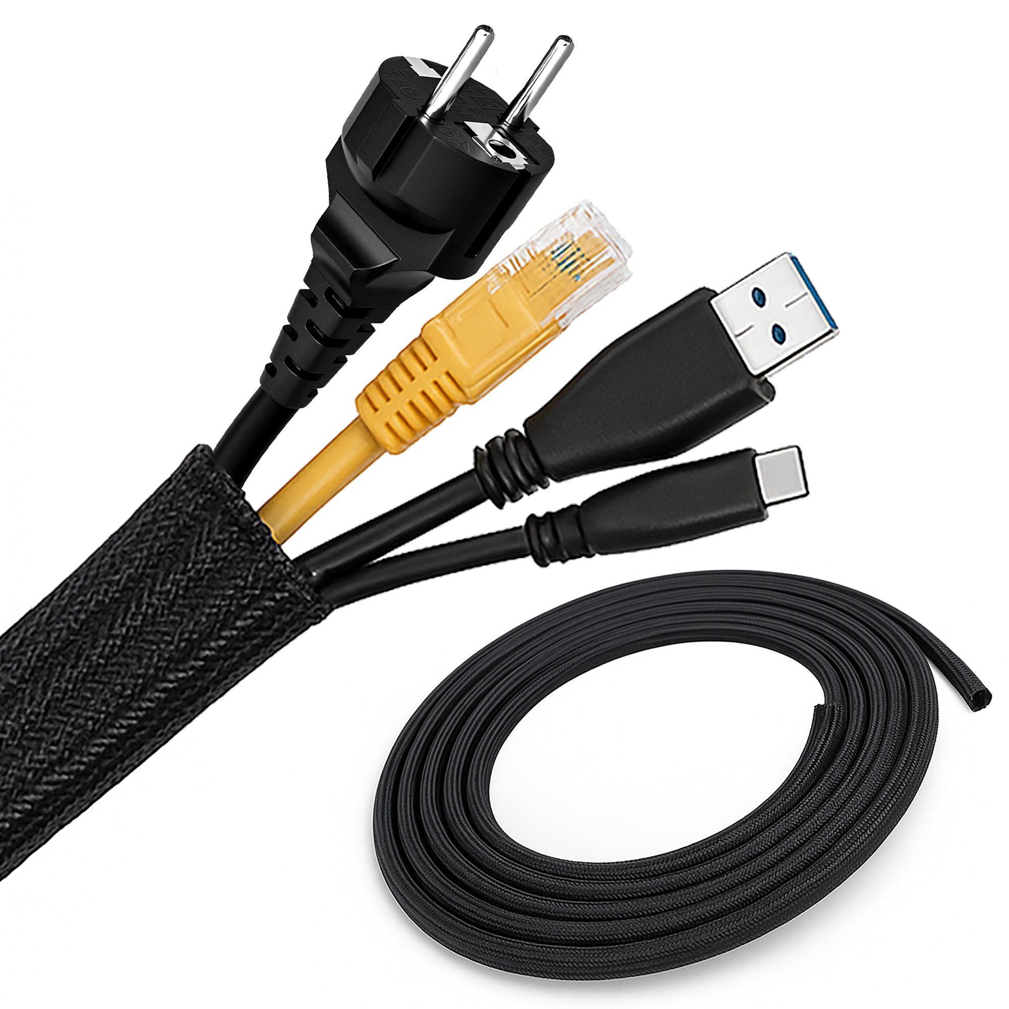 ECENCE Kabelzubehör 3m / 118inch Kabelschlauch 13-20mm Schwarz