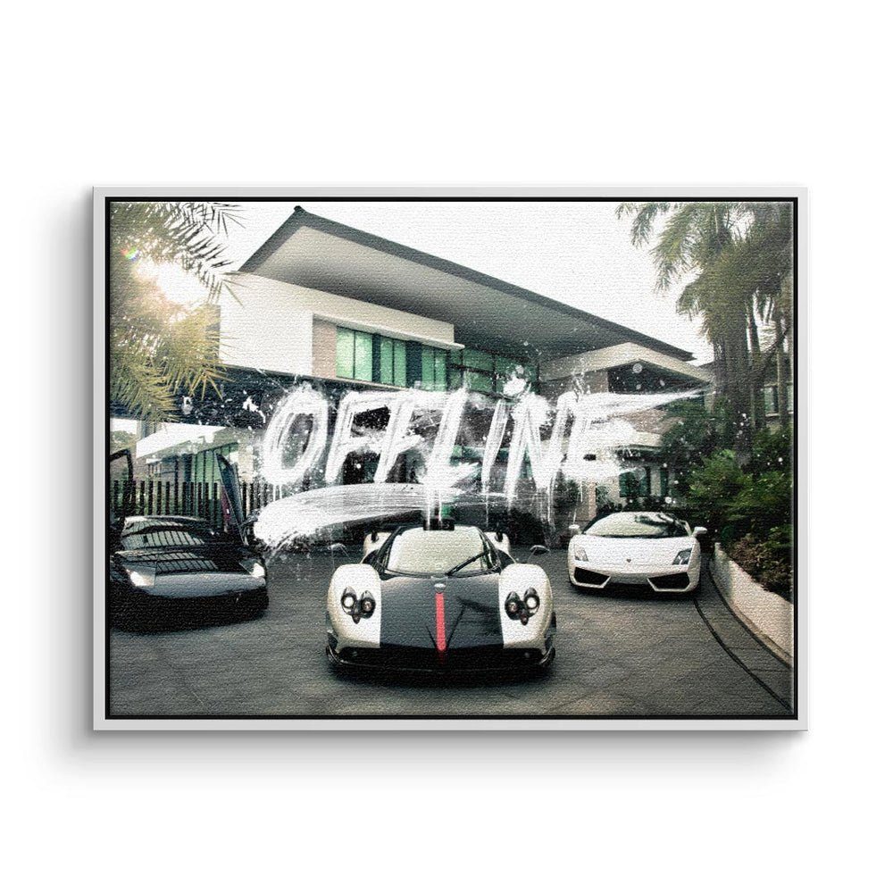 DOTCOMCANVAS® Leinwandbild, Premium Lifestyle Wandbild - Mindset Bild Autos & Traumvilla weißer Rahmen