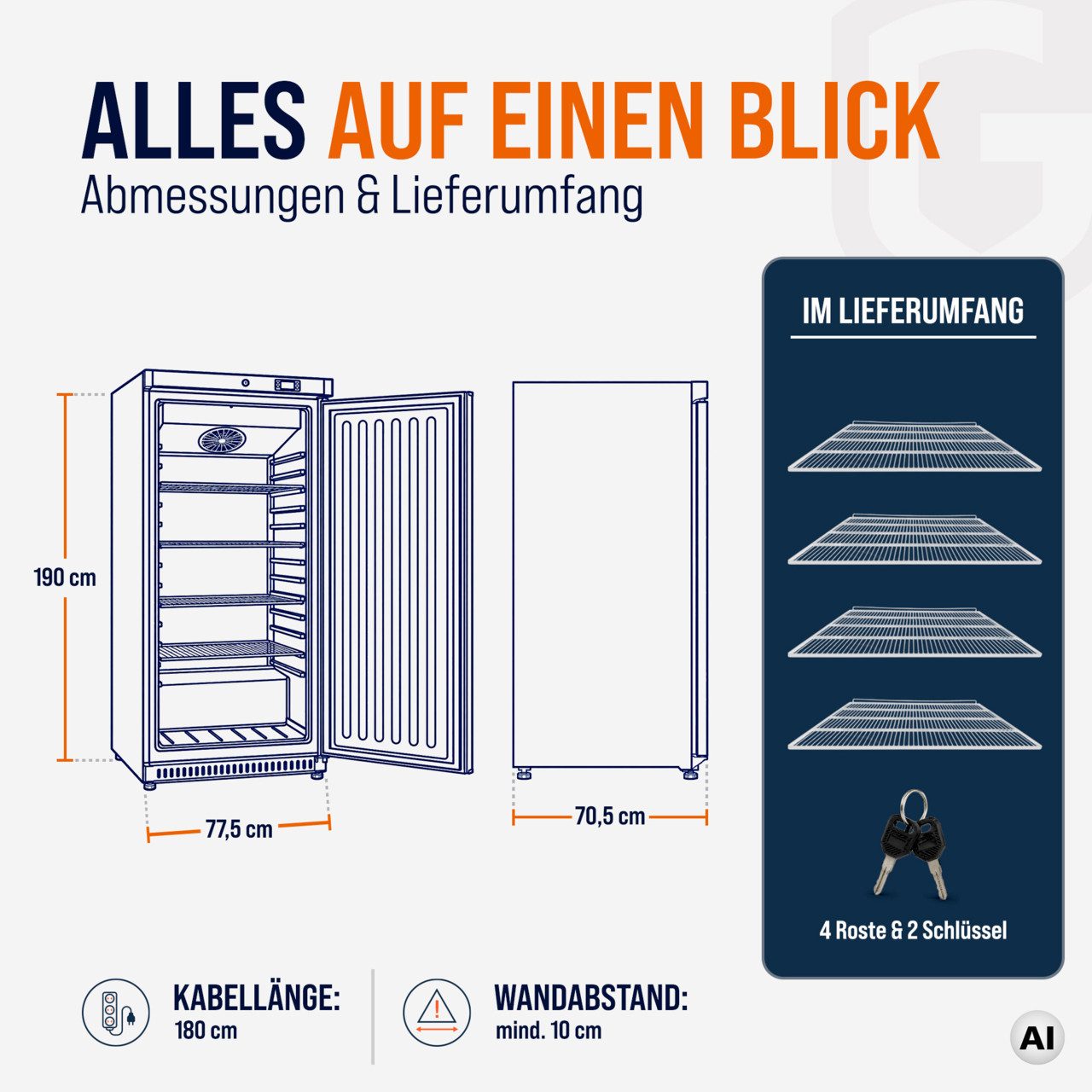 GastroHero Gefrierschrank Lagertiefkühlschrank ECO 600 Schwarz 562 Liter Umluftkühlung LTSE600B, 190 cm hoch, 77.5 cm breit, schwarzes Gehäuse für moderne Profi – Bild 5 von 5