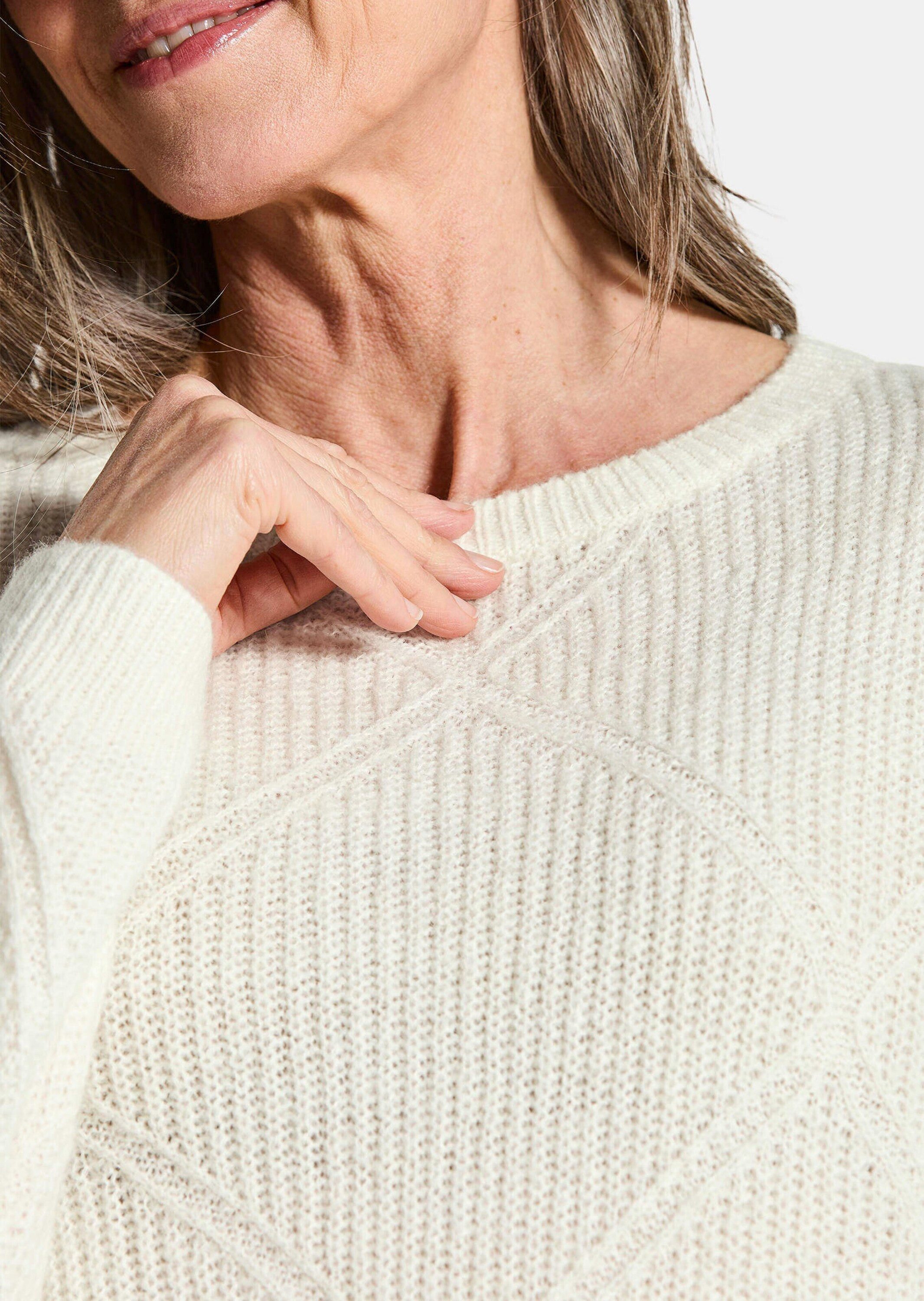 GOLDNER Strickpullover Langarm Pullover mit Rautenmuster Flauschiger U-Boot-Pullover mit Rippensaum, mit Wolle