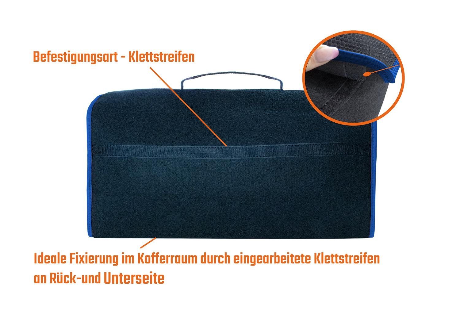L & P Car Kofferraumtasche mit farbigem in blauem Saum Design mit Rand Schwarz Organizer Auto schwarz