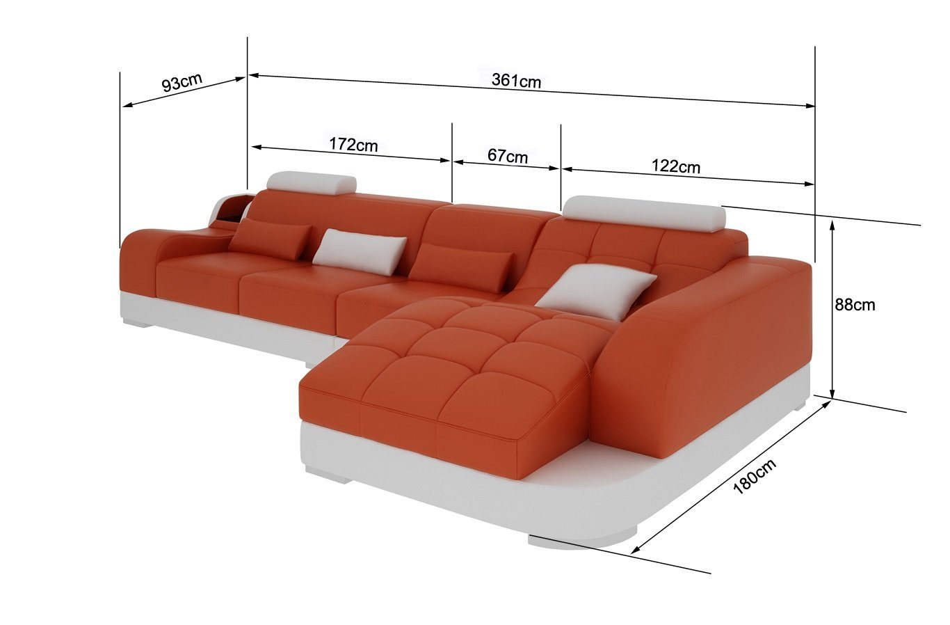 Wohnlandschaft Ecksofa Ecksofa Form in L Europe Stoff Made Orange/Weiß Design, Couch JVmoebel Garnitur