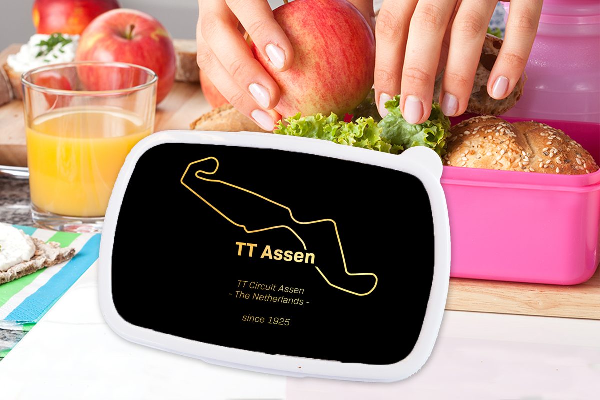 Mädchen, Lunchbox für rosa Assen - Erwachsene, TT Niederlande, MuchoWow Brotdose Snackbox, Kinder, Kunststoff, (2-tlg), Brotbox Kunststoff Gold -