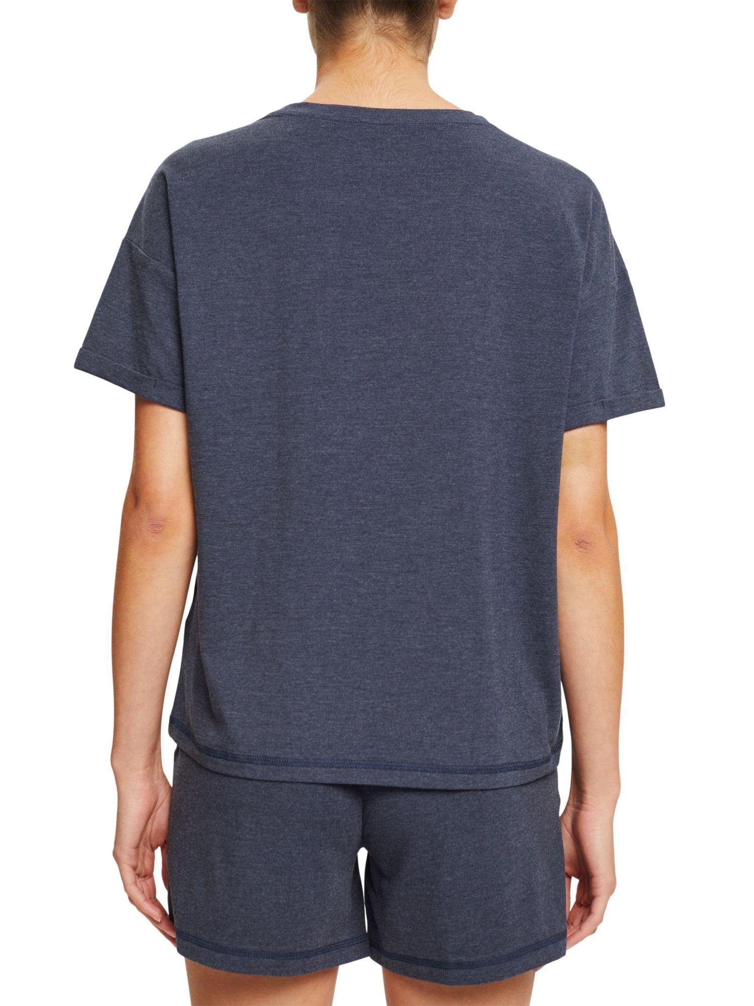 T-Shirt Pyjamaoberteil Baumwoll-Mix Brusttasche mit Esprit NAVY aus