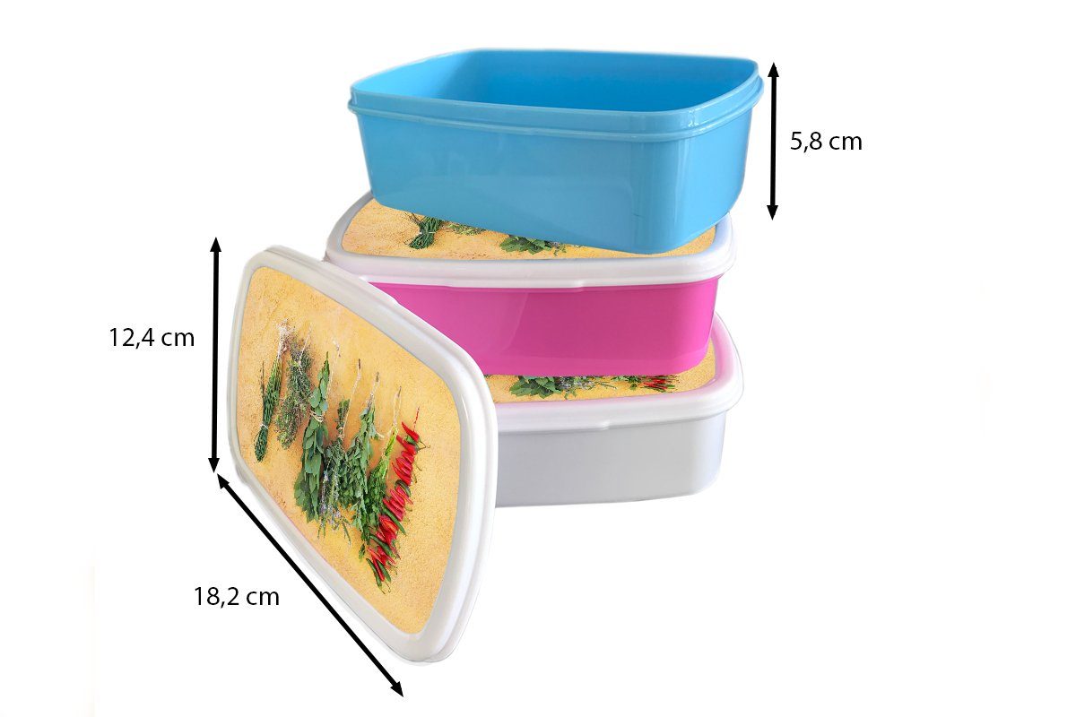Kräuter, und Brotdose, für Kunststoff, MuchoWow weiß Brotbox Jungs Erwachsene, und Kinder (2-tlg), Lunchbox Mediterrane für Mädchen