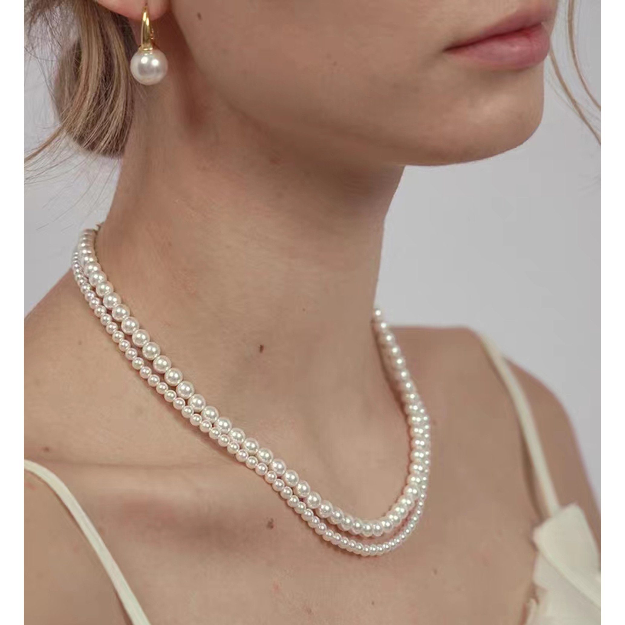 GOLDEN Perlenkette Kristall Perlen Halskette, Swarovski 5810 Perlen Runde Crystal Pearls Halskette 40cm + 5cm