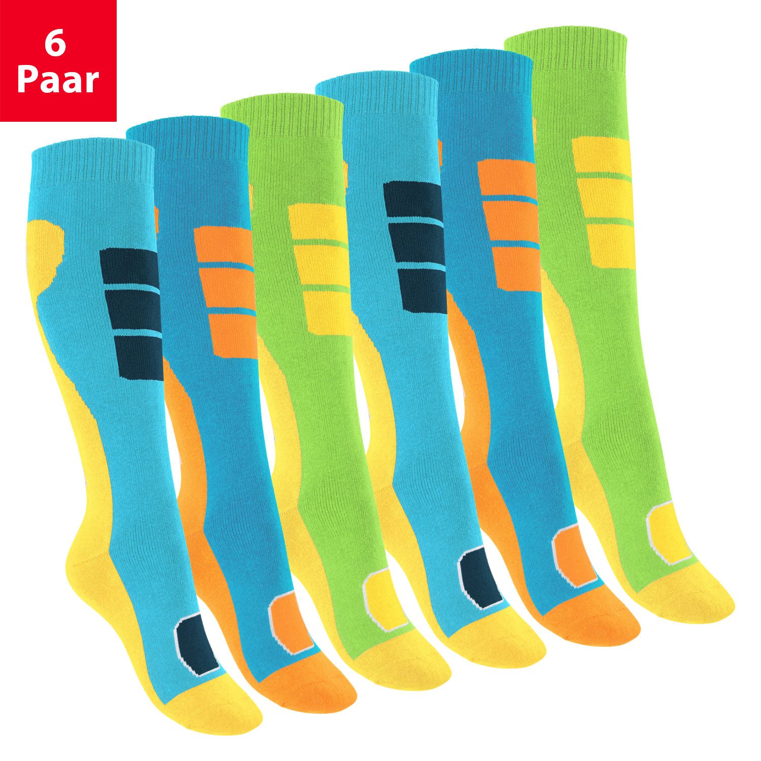Footstar Thermosocken Bunte Kinder Outdoor Kniestrümpfe (6 Paar) Thermo Strümpfe