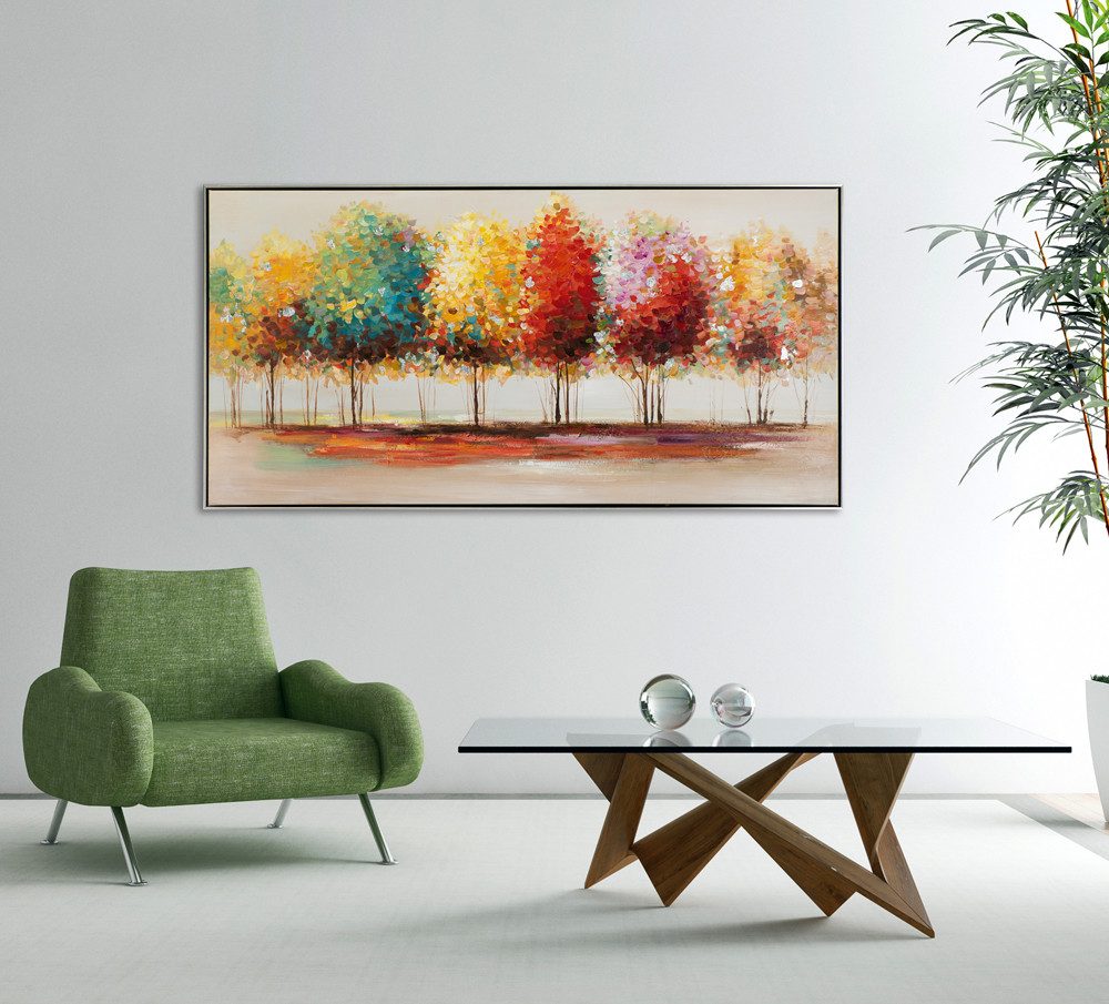 ArtUniverse Gemälde Leinwandbild Bunter Herbstwald 72 x 142 cm, Naturmotiv