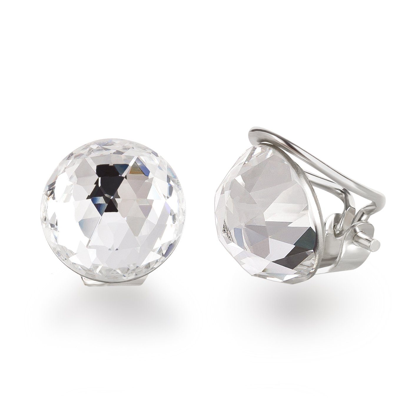 Schöner-SD Paar Ohrclips mit Kristall rund Halbkugel 925 Silber Clips, Mit günstig online kaufen