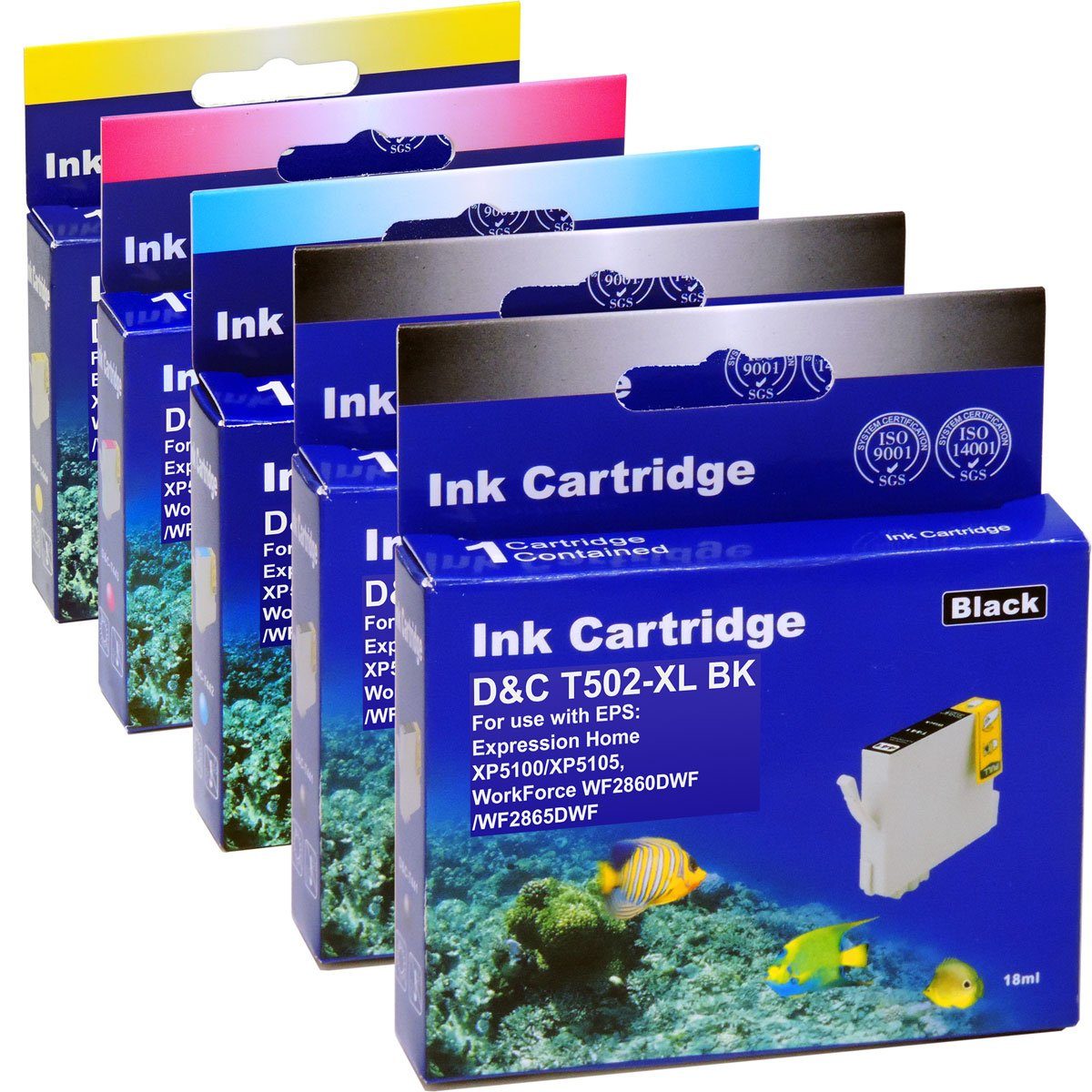 Kompatibel Epson Fernglas, T02W6, 502XL, C13T02W64010 Multipack 5-Farb Tintenpatrone (Set, XP-5150)
