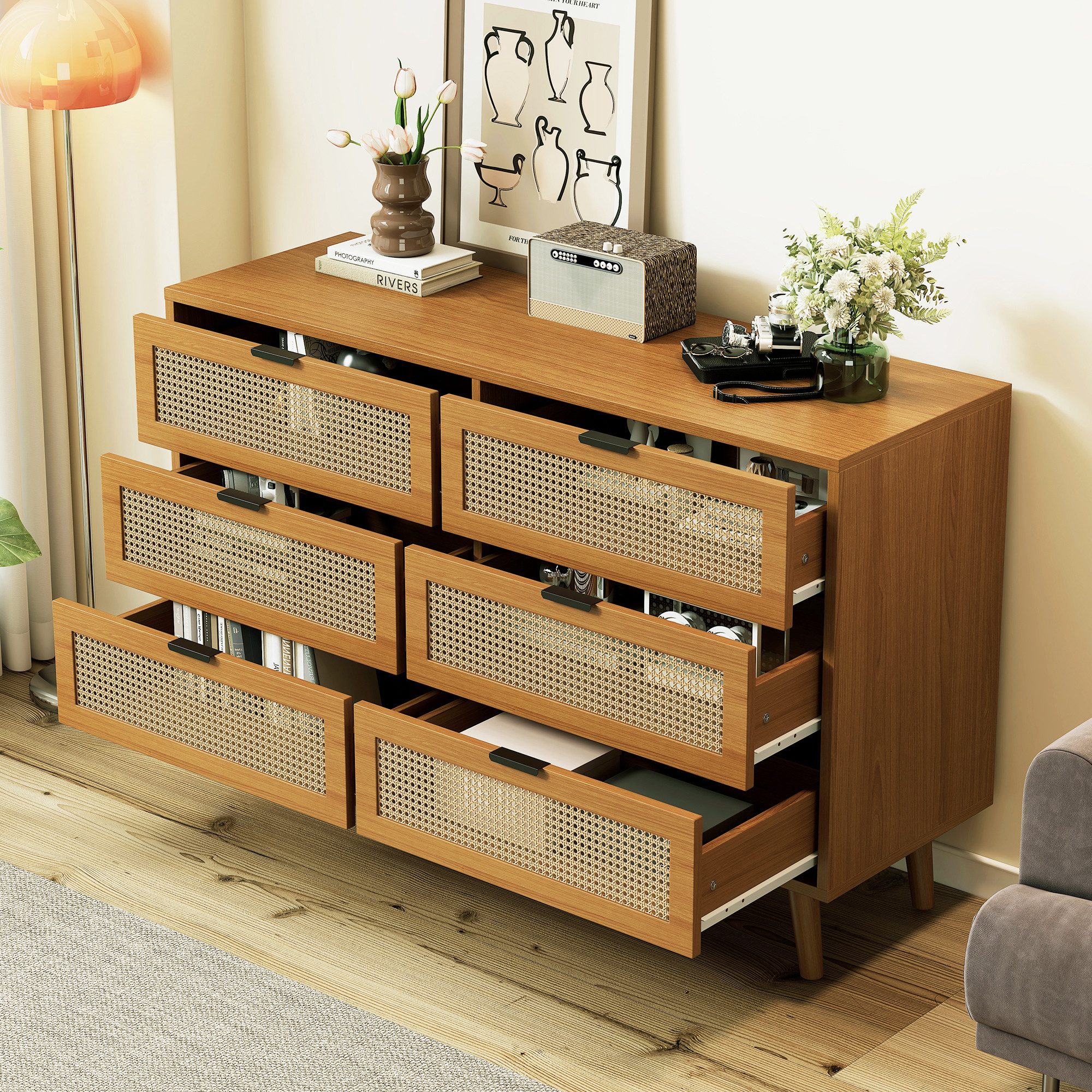 Furnishings Home Sideboard Schrank Kredenz Rattan günstig online kaufen