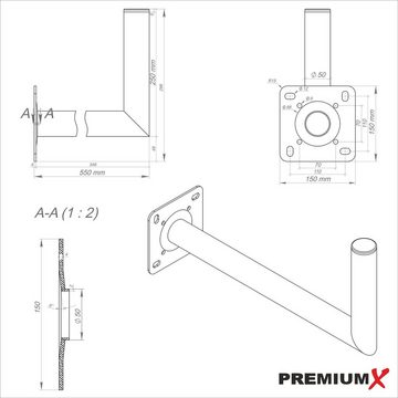 PremiumX 55cm Wandhalter ALU SAT Wand Halter 550mm Schraubensatz SAT-Halterung