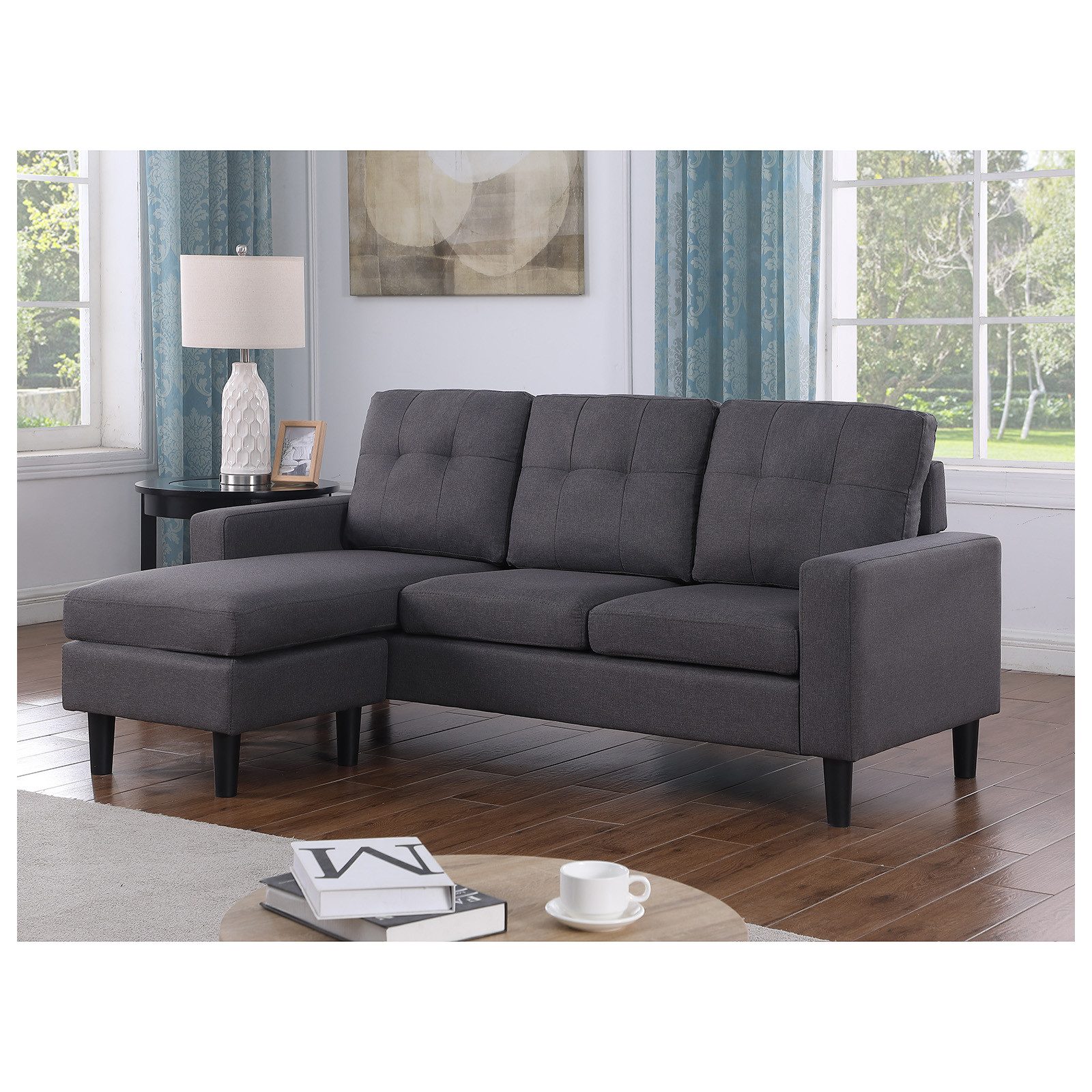 HTI-Living 3-Sitzer Polstercouch mit variabler Ottomane Reva Grau, Stück 1 Teile, Dreisitzer mit Hocker Ecksofa