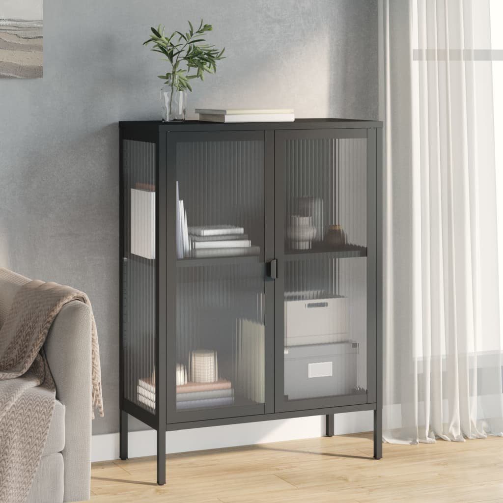 vidaXL Sideboard Sideboard Schwarz 75x35x105 cm Glas und Stahl