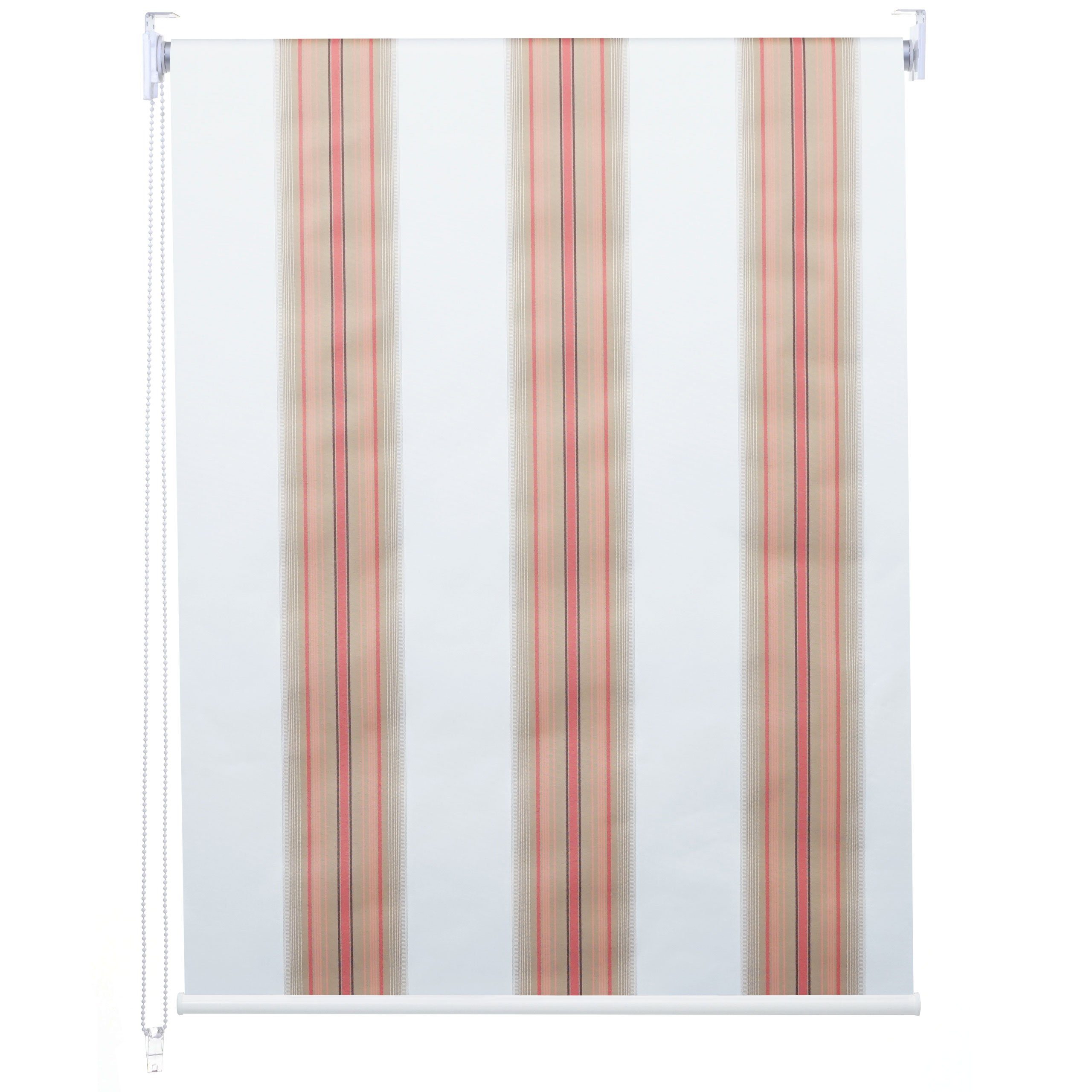 Thermobarriere, inkl. Kettenzug abdunkelnd, Seitenzugrollo weiß-rot-beige MCW-D52-60x160, blickdicht, Bohrmontage, Bedienung verschraubt, MCW, Stufenlose Kindersicherung,