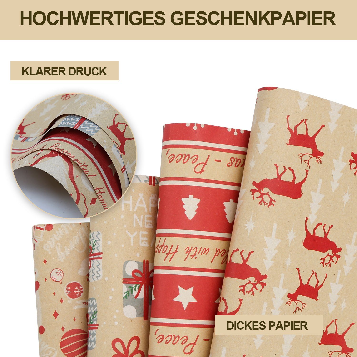 50 Stücke Gimisgu Geschenkpapier (24St) cm 4 24 Geschenkpapier Muster, 70 x Weihnachtspapier