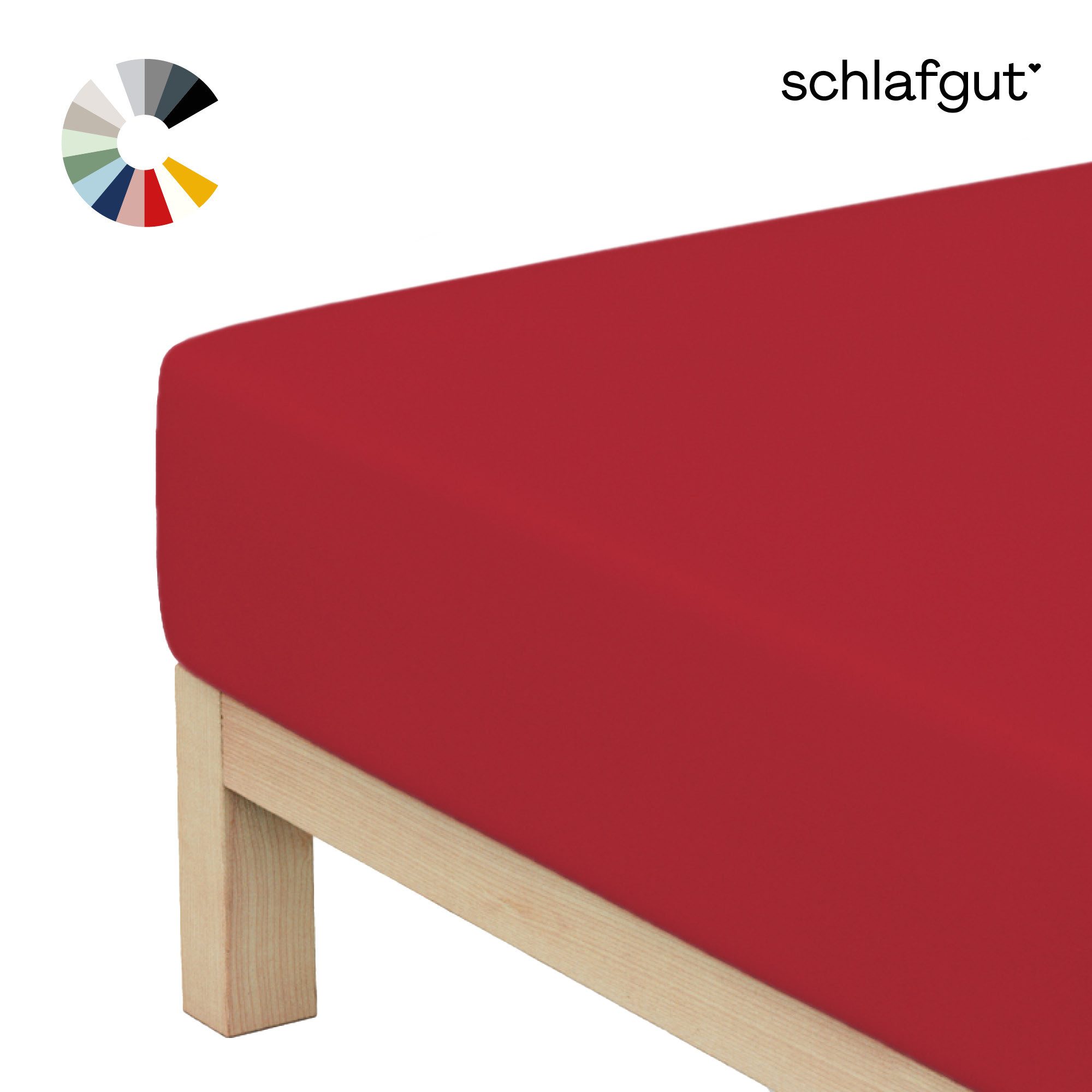 Schlafgut Spannbettlaken Basic Cotton Bettlaken, 160 g/m², 100% Baumwolle, Spannbetttuch, Jersey, Gummizug: rundum, (1 Stück), Spannbettlaken bis 20 cm Matratzenhöhe, bügelfrei und pflegeleicht