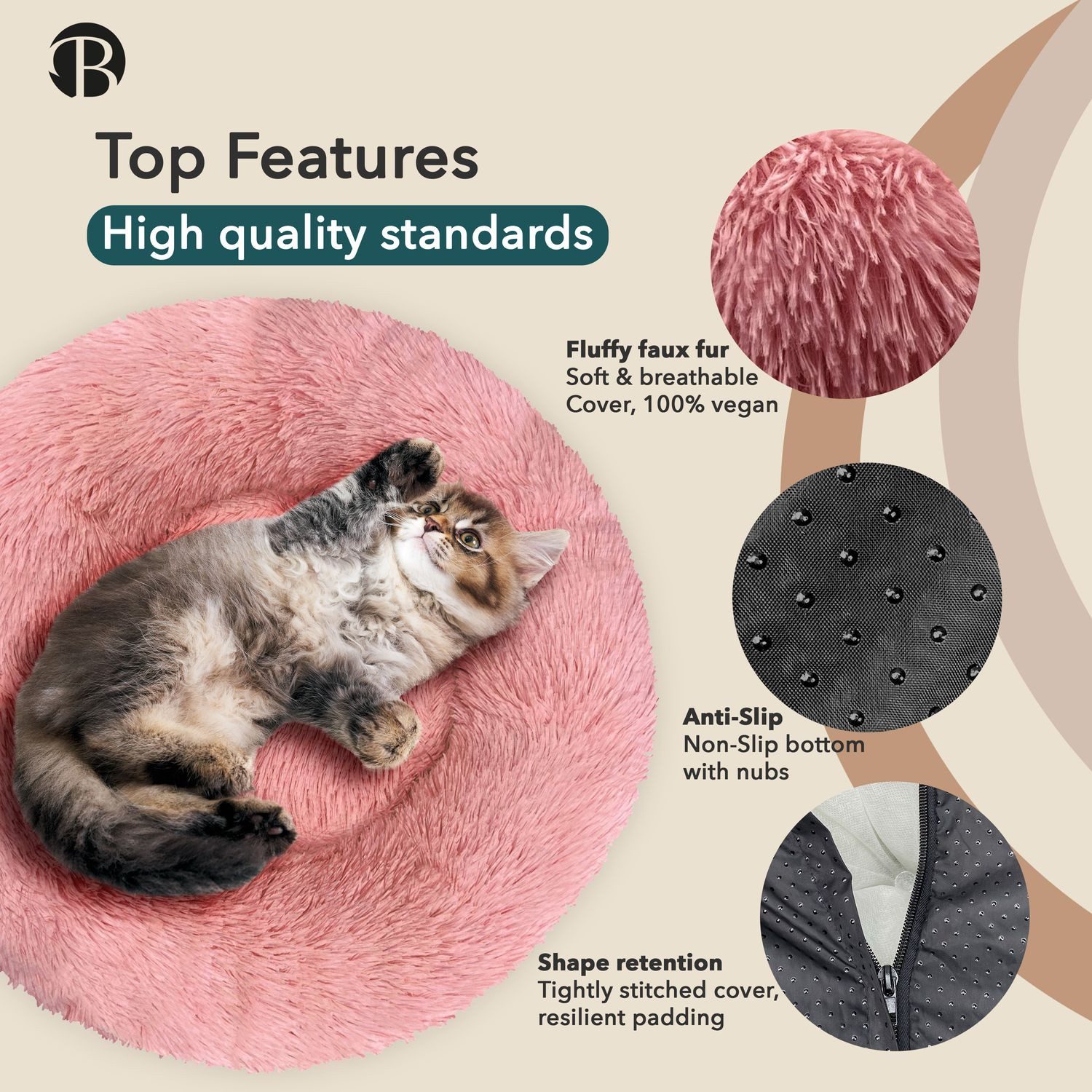 Bluzelle Tierbett Premium Hundebett Hundekissen Donut / Katzenbett Katzenkissen / XXS, Flauschig Kuschelig Weiches Kunstfell, für Kleine Hunde / Hundekorb / Rund Waschbar Plüsch Kissen Tier Bett