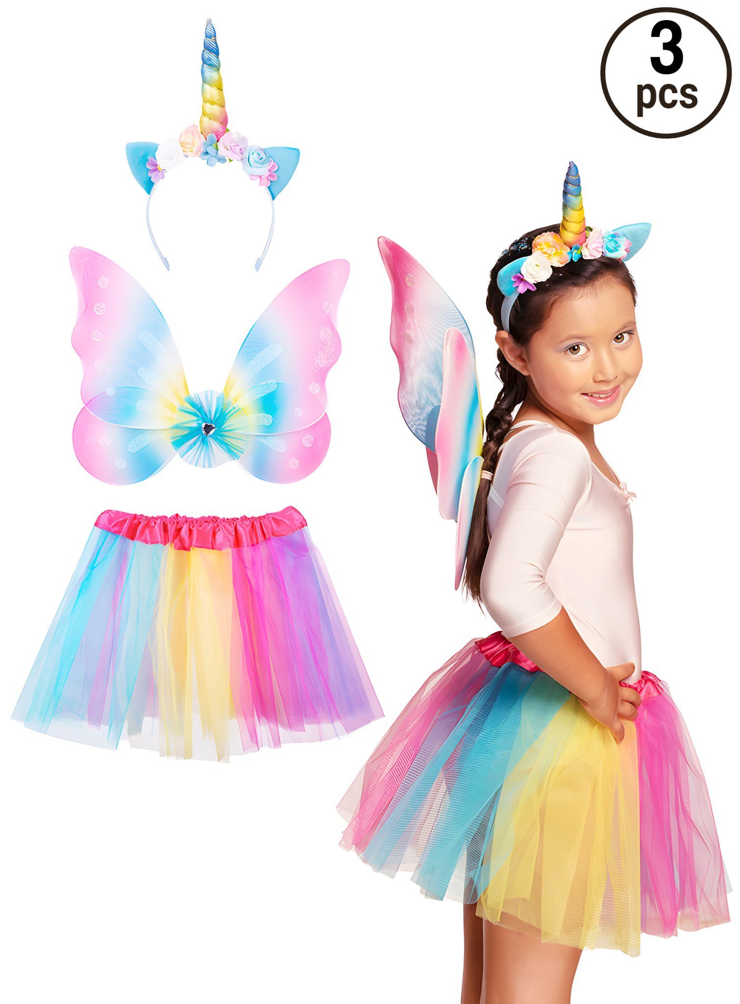 Boland Kostüm Einhorn Fee Set - Karneval Faschingskostüm Kinder, Pastellfarbenes Kostümset für geflügelte Einhörner