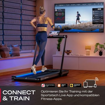 Sportstech Laufband sWalk Plus, 2-in-1, Klappbar mit LED, 12 km/h, Live App