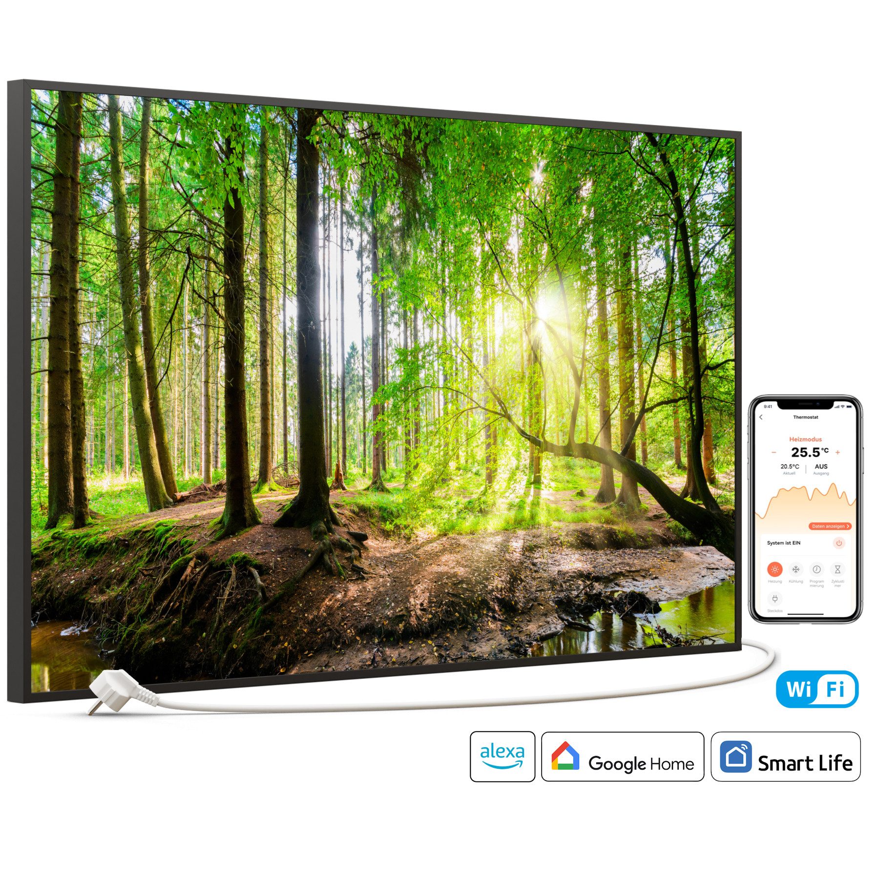 STEINFELD Heizsysteme Infrarotheizung Bild 600W, 100x60cm, Made in Germany, 7 Jahre Garantie, mit Thermostat, Schwarz